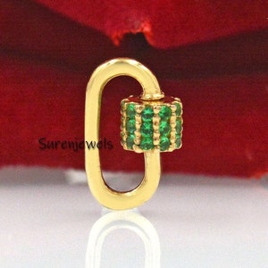 9K Gold Emerald Carabiner Lock, Emerald Carabiner Gold, 9K Gold Emerald Lock, Emerald Carabiner Gold, 14k Baby Carabiner Lock