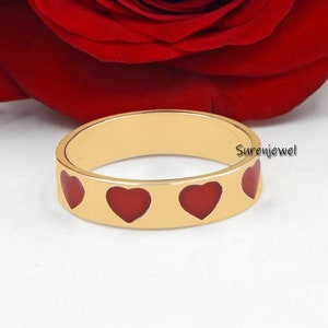 Designer Enamel Heart Ring - 925 Sterling Silver Band