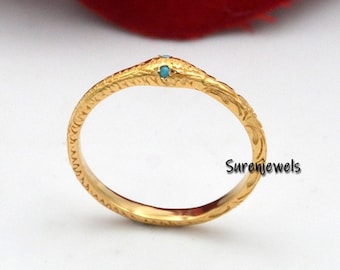 14k Solid Gold Ouroboros Snake Ring: Gemstone Serpent Jewelry