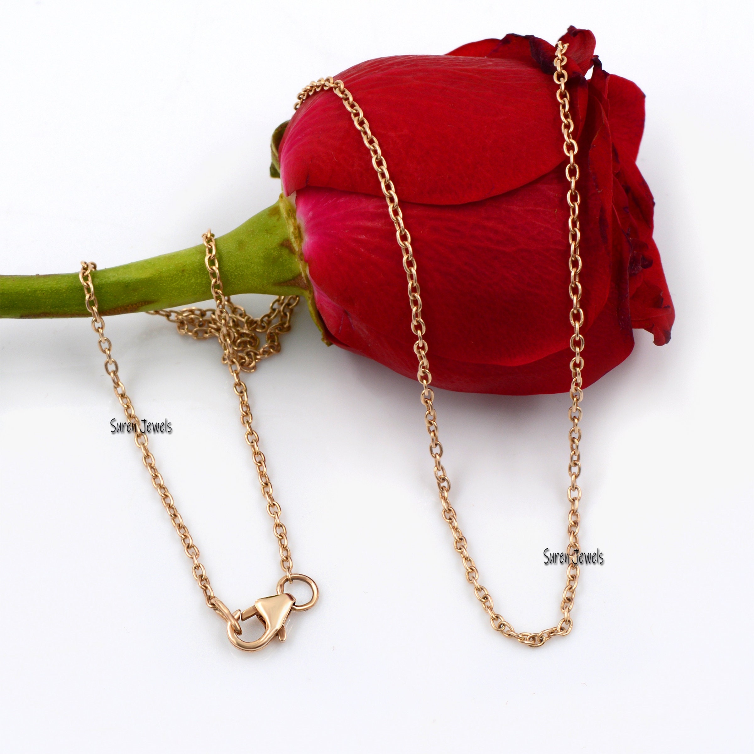 925 Sterling Silver Rolo Link Chain Necklace with Lobster Clasp - Suren Jewels | SKU: SJN41/ G19-SLYG