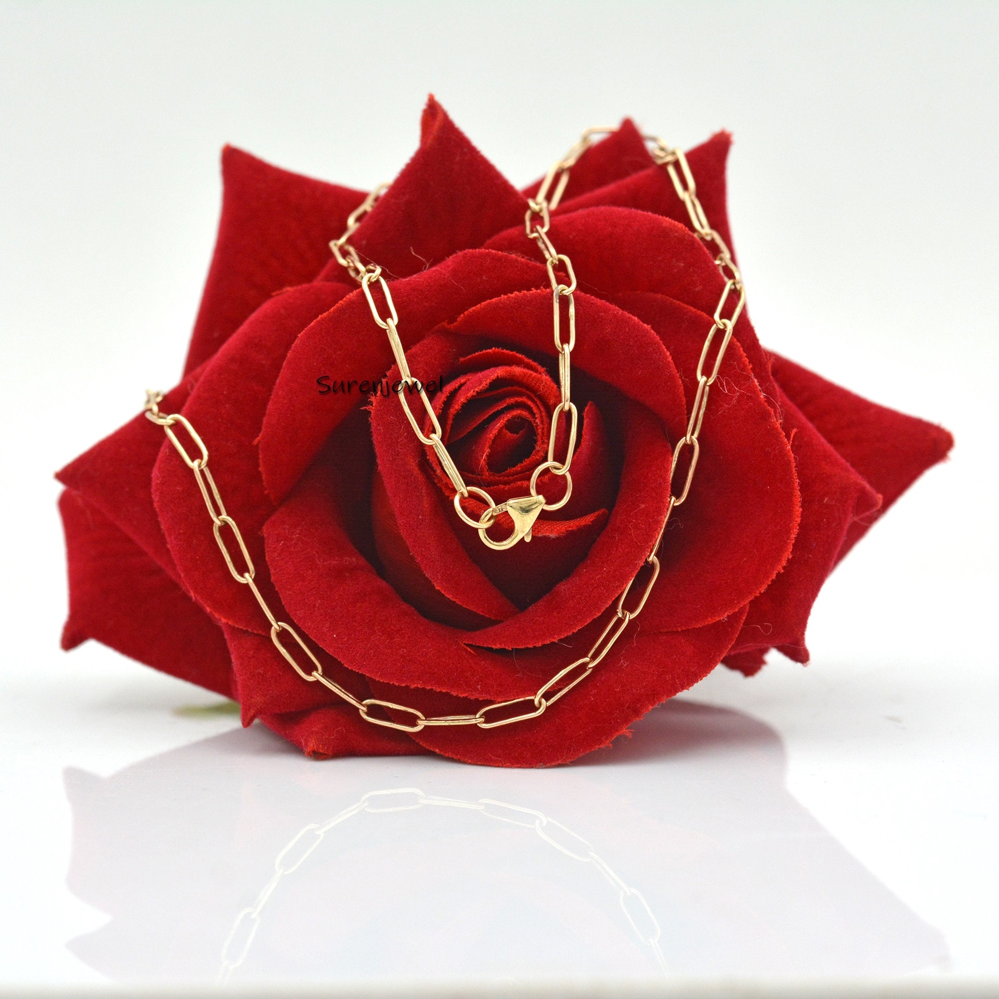 9K Gold Carabiner Cable Chain Necklace: Oval Link - Suren Jewels | SKU: SJN279-9KYG-18I