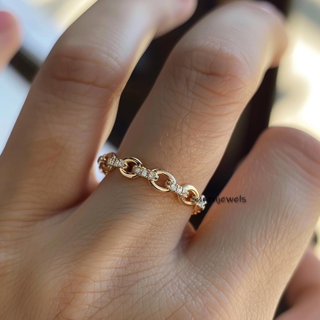 14K Gold Diamond Chain Link Ring, Solid Gold - View 5 - Suren Jewels | SKU: SJR2657