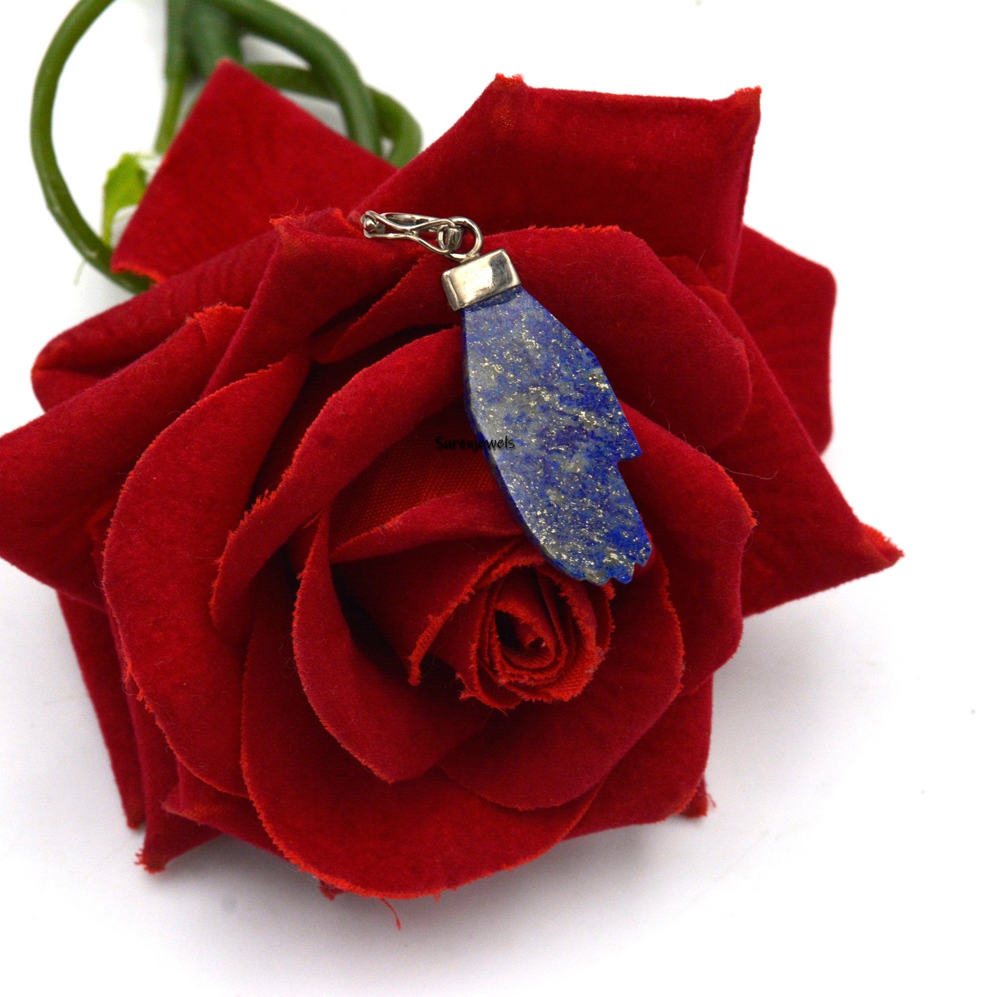 Lapis Hand Figa Charm Pendant, 925 Sterling Silver, Good Luck - View 2 - Suren Jewels | SKU: SJP1096-SLNSBODI-25