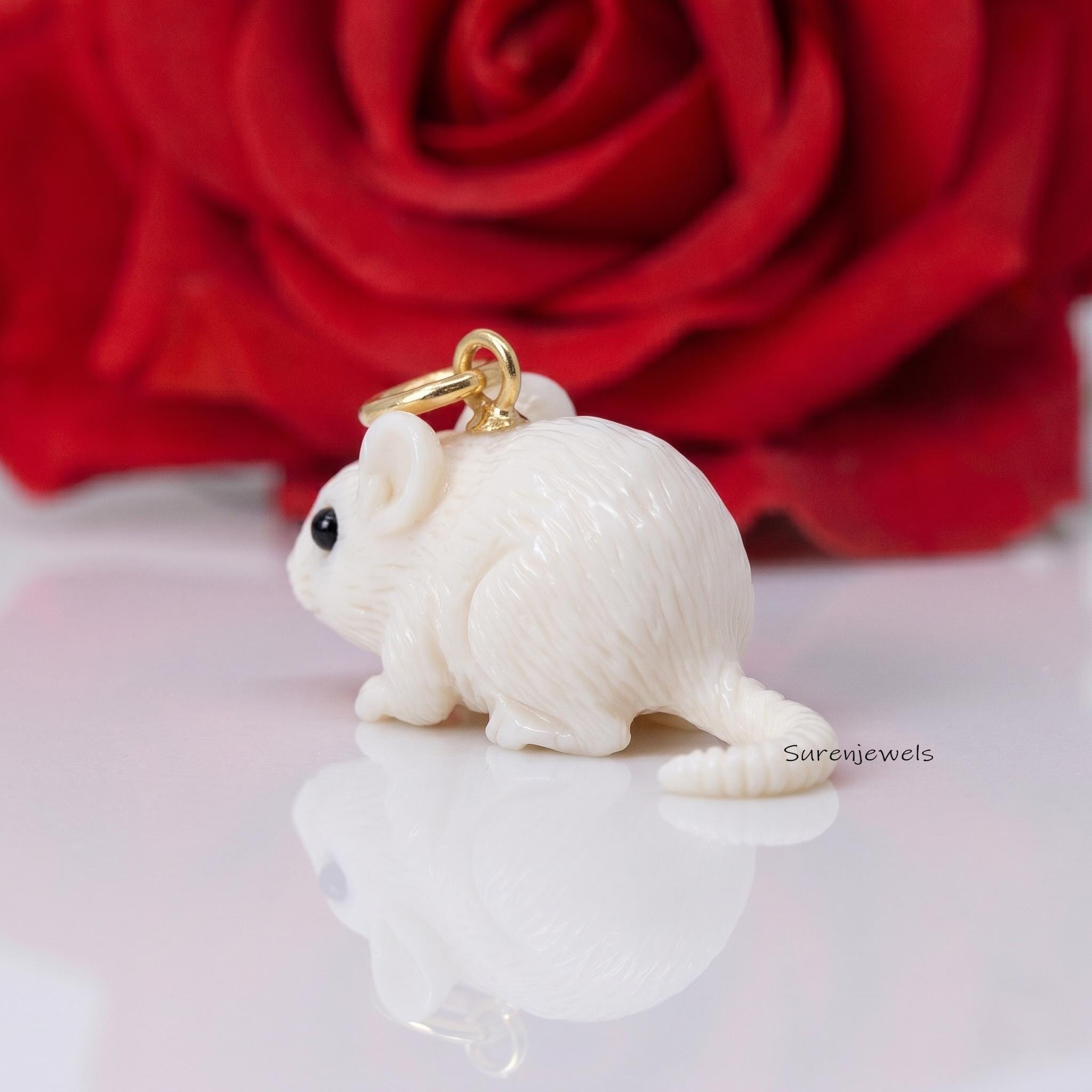 Carved Gemstone Mouse Pendant, Cute Mouse Charm, Animal Jewelry Gift for Her, Minimalist Rodent Pendant, 20mm Handmade Charm