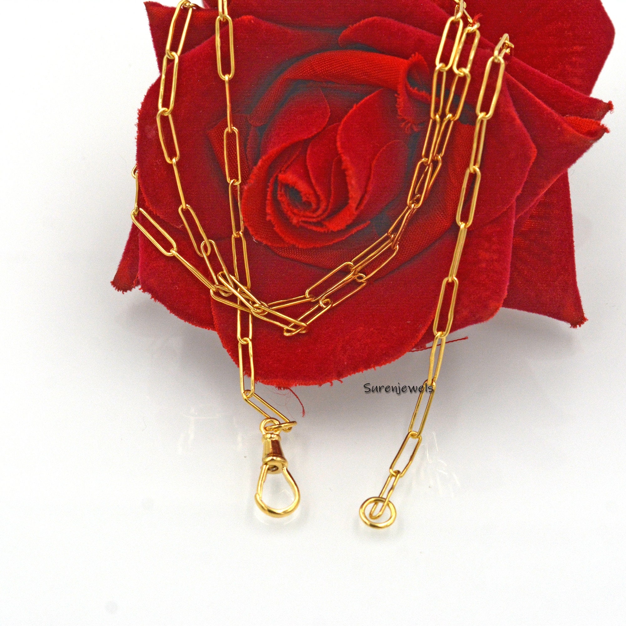 Sterling Silver Paperclip Chain Necklace: Swivel Carabiner Lock - Suren Jewels | SKU: SJN04-/ G2-14KYG-11M-18I-F214