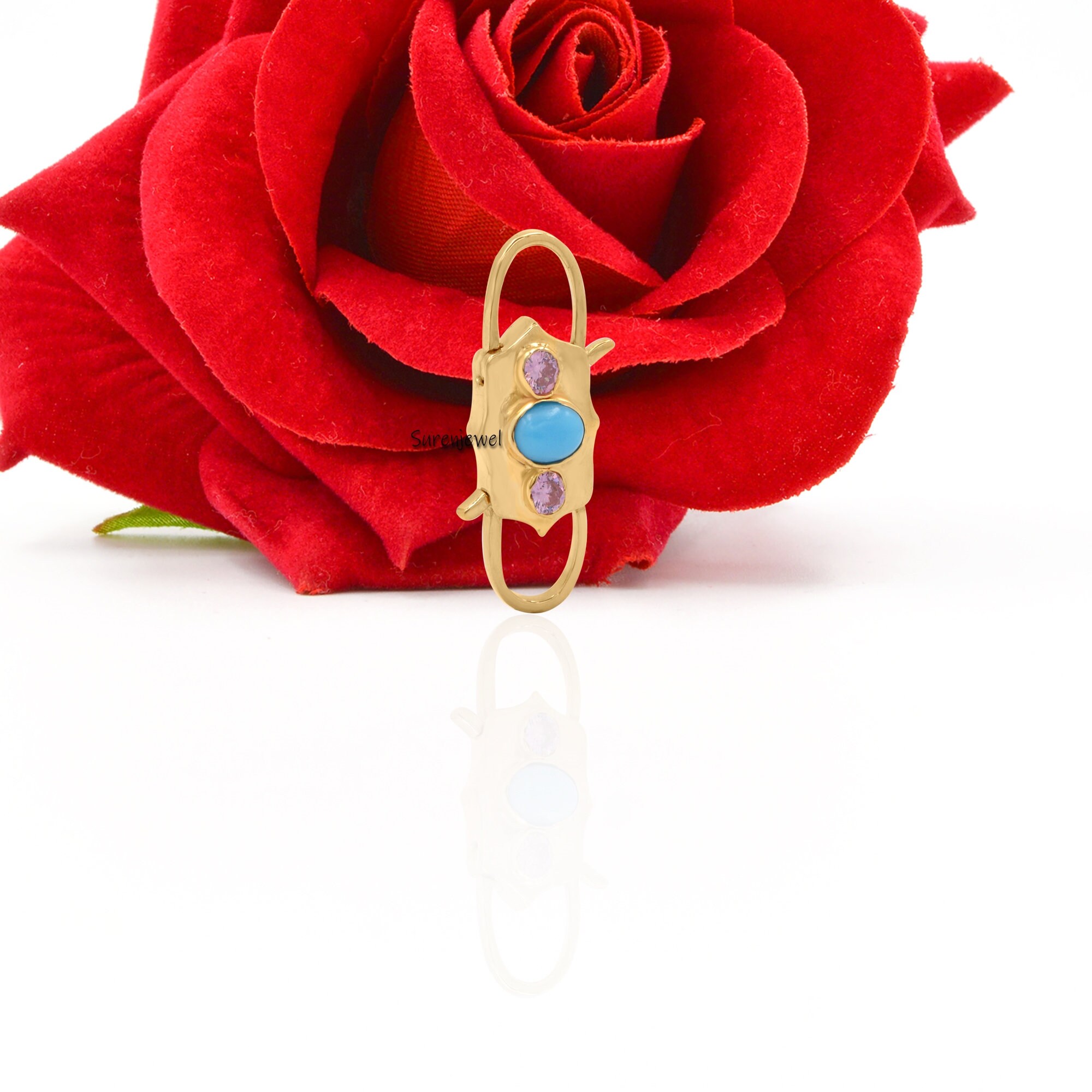 Turquoise & Pink Quartz Padlock: 14k Gold Vermeil Connector - View 5 - Suren Jewels | SKU: SJP68-SLYGTQPQ-N22-18I-925