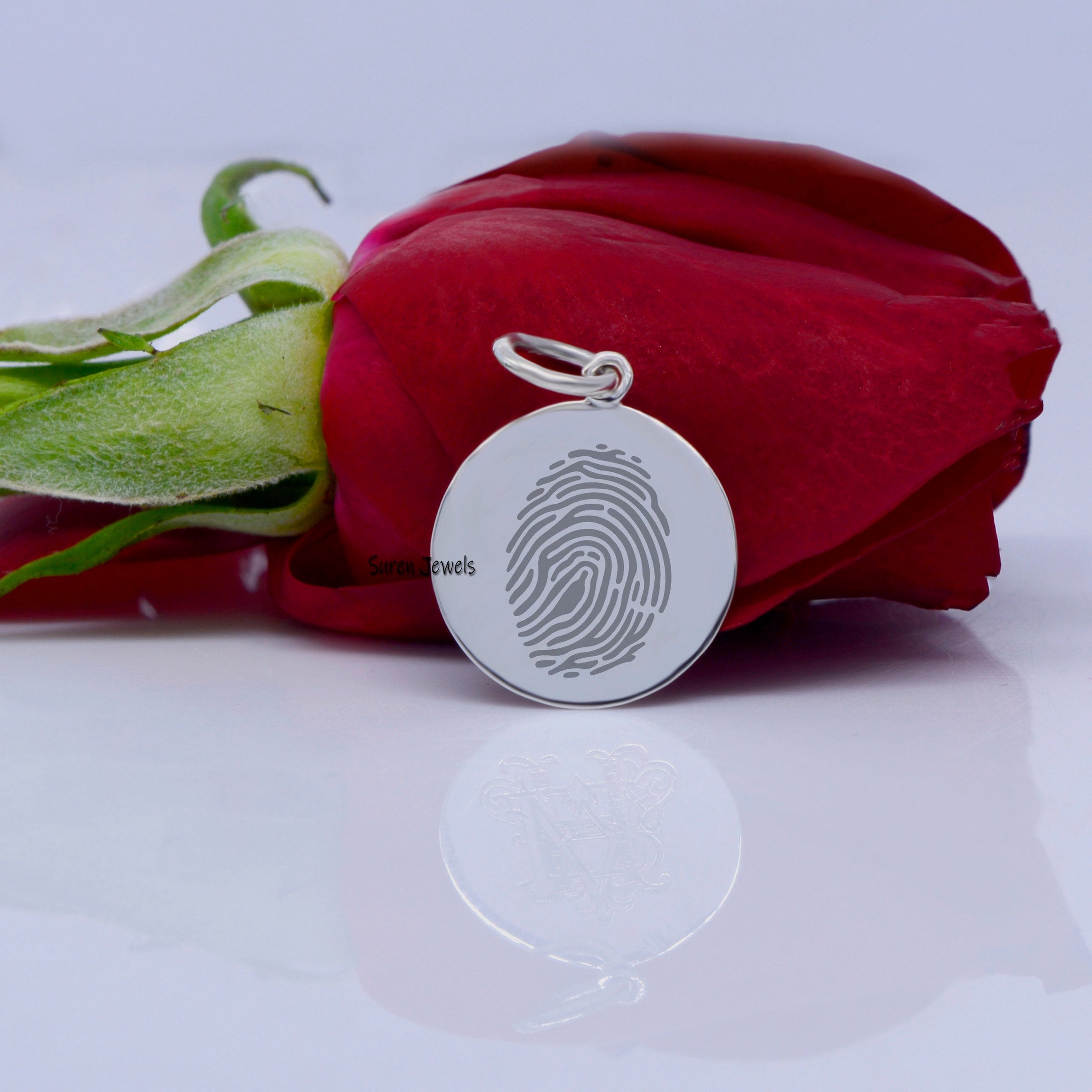 14k Solid Gold Fingerprint Pendant: Memorial Handwriting Jewelry - Suren Jewels | SKU: SJP744-