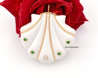 Jakobsmuschel-Anhänger aus 14-karätigem Gold mit Edelstein, handgeschnitzter Strandschmuck
