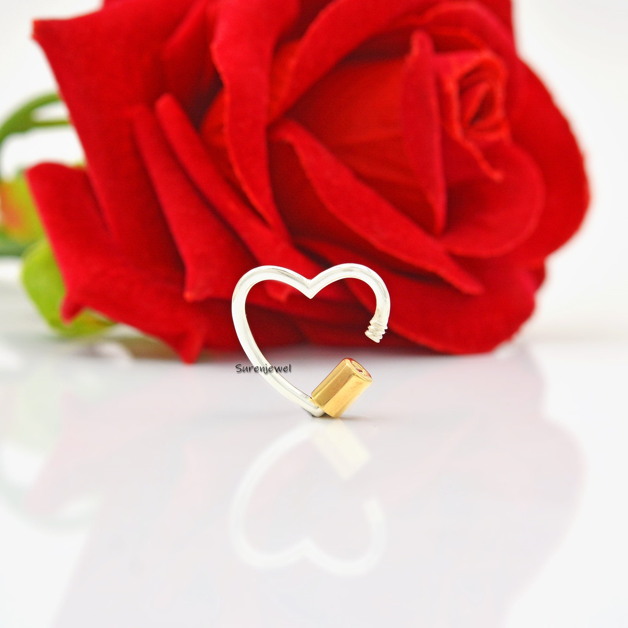 925 Silver Heart Carabiner Lock: Plain Screw Clasp (20MM) - View 2 - Suren Jewels | SKU: SJC27-SLNSYG-20M