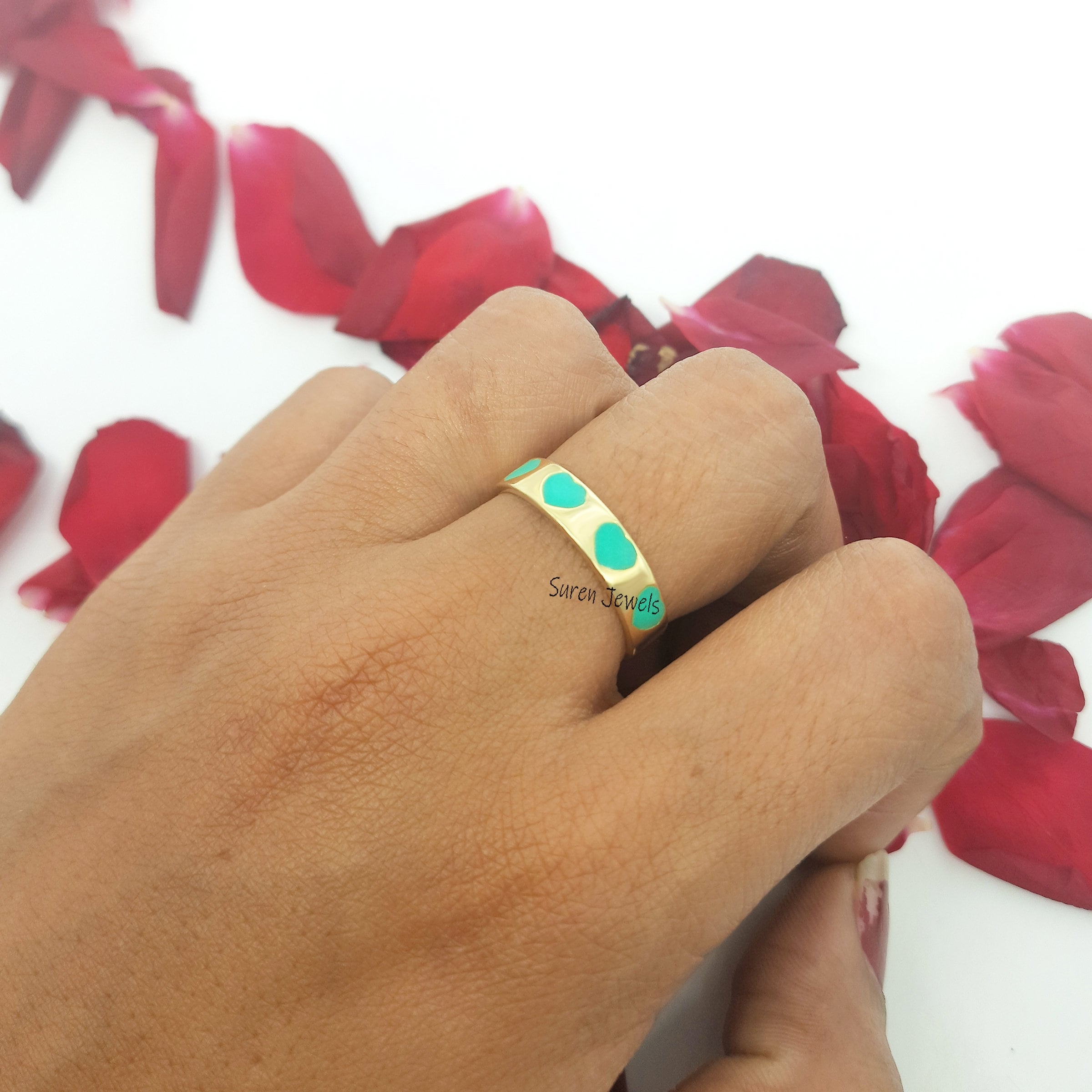 Designer Enamel Heart Ring - 925 Sterling Silver Band - View 6 - Suren Jewels | SKU: SJR694-