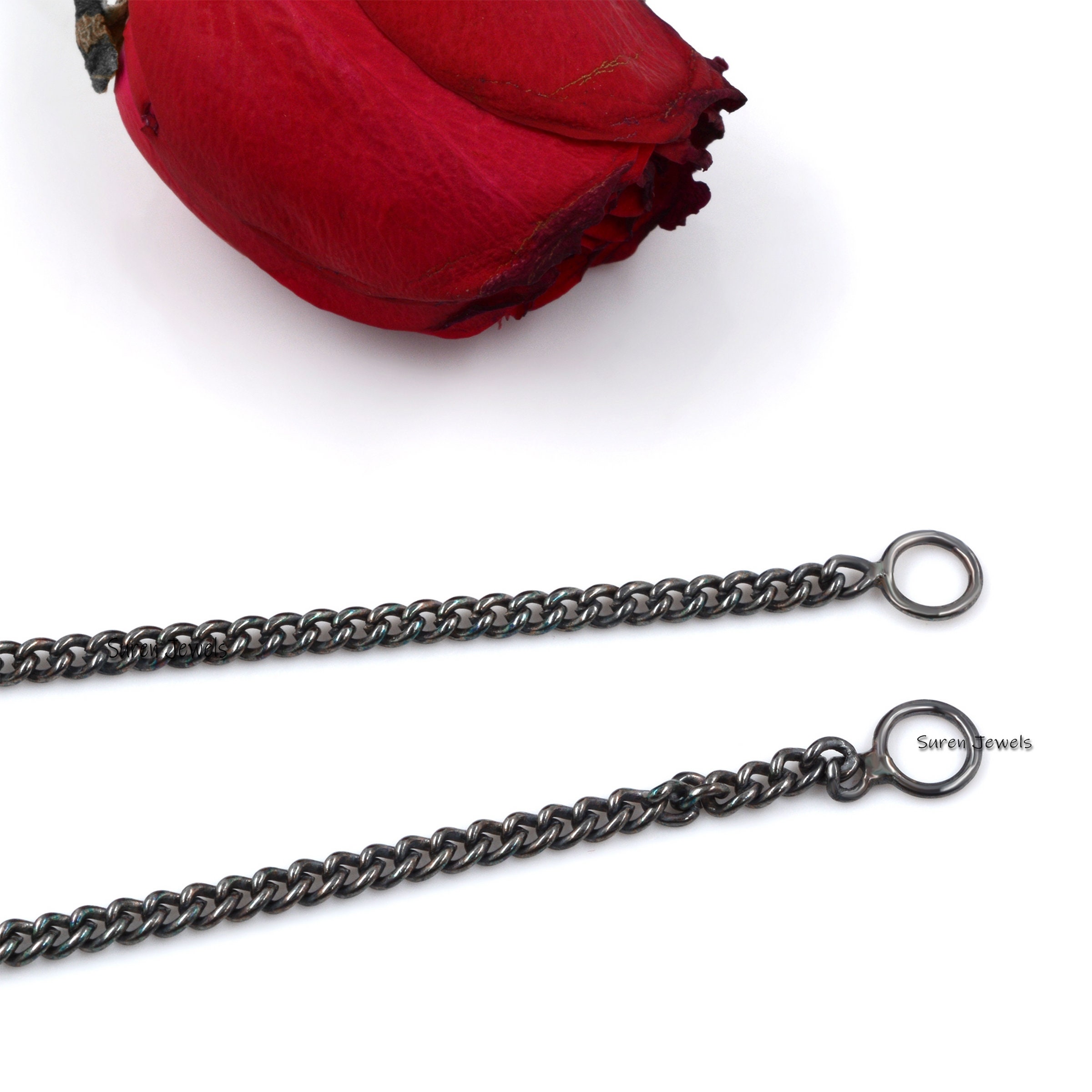 Oxidized 925 Sterling Silver Curb Chain Necklace - 18 Inch - View 7 - Suren Jewels | SKU: G17-SLOXYG-26I
