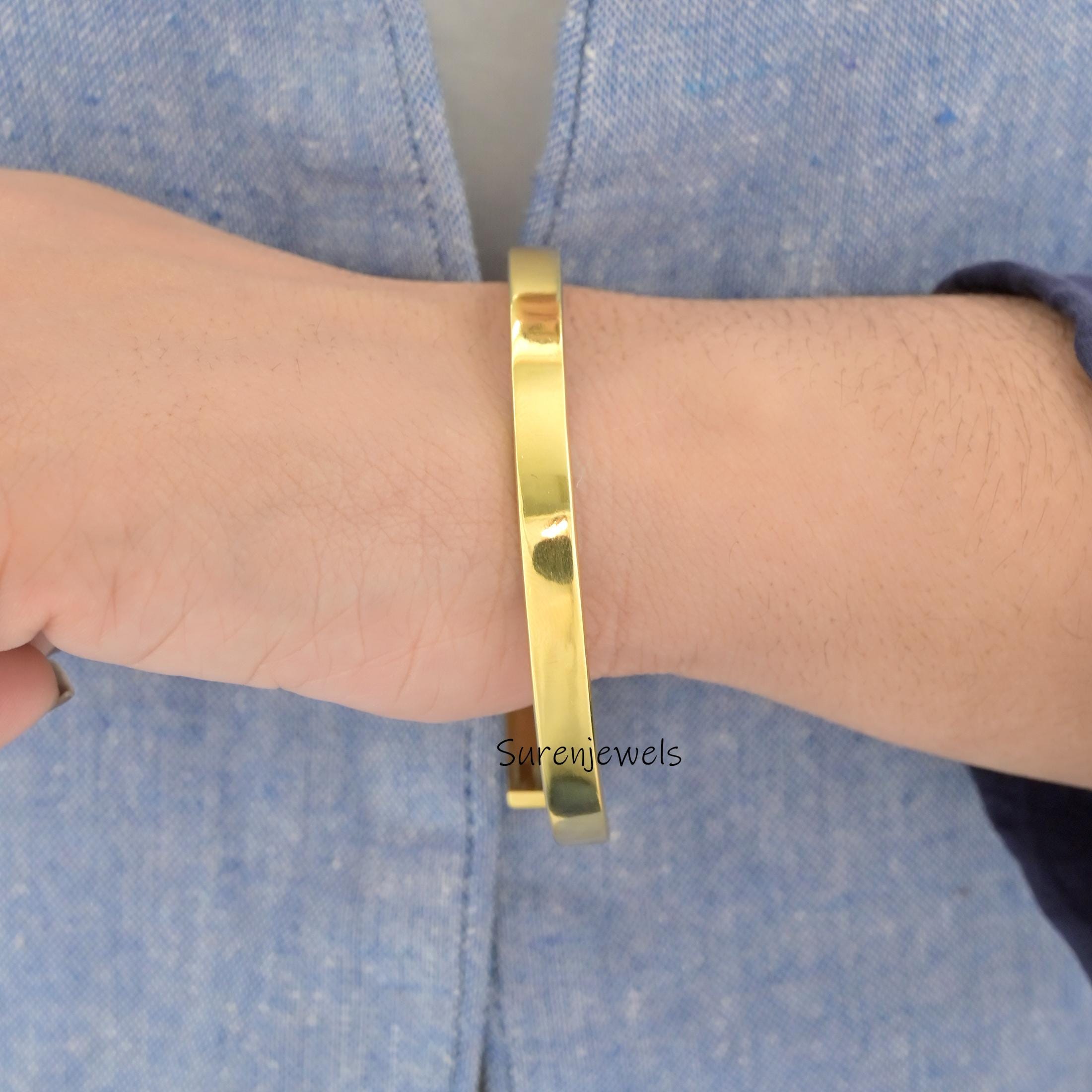 Solid 14k Gold Hinged Bangle Bracelet, Handmade - View 4 - Suren Jewels | SKU: SJB350-SLYG-7I