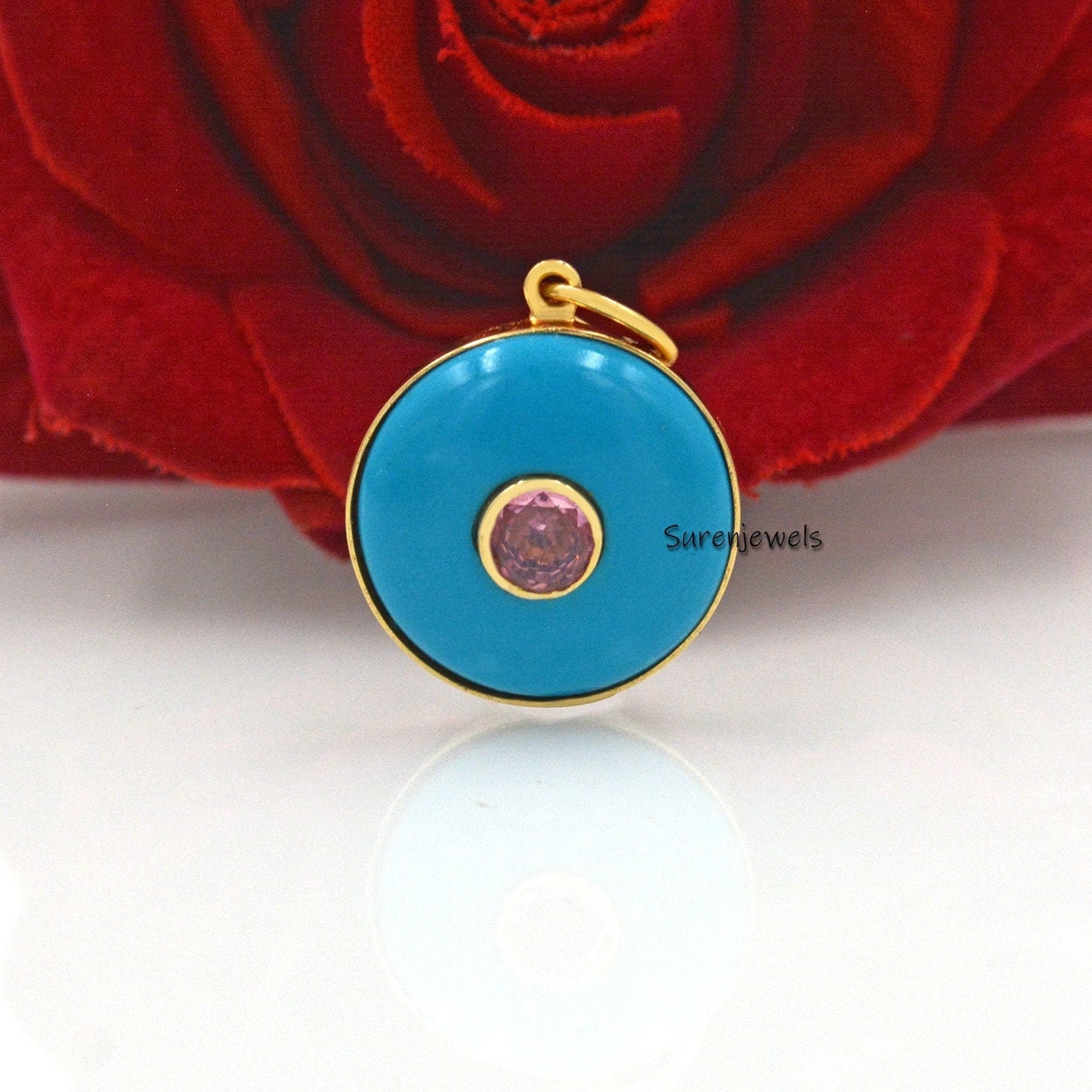 Handmade Carved Gemstone ball Pendant: Green CZ Accent - View 2 - Suren Jewels | SKU: SJP1694-