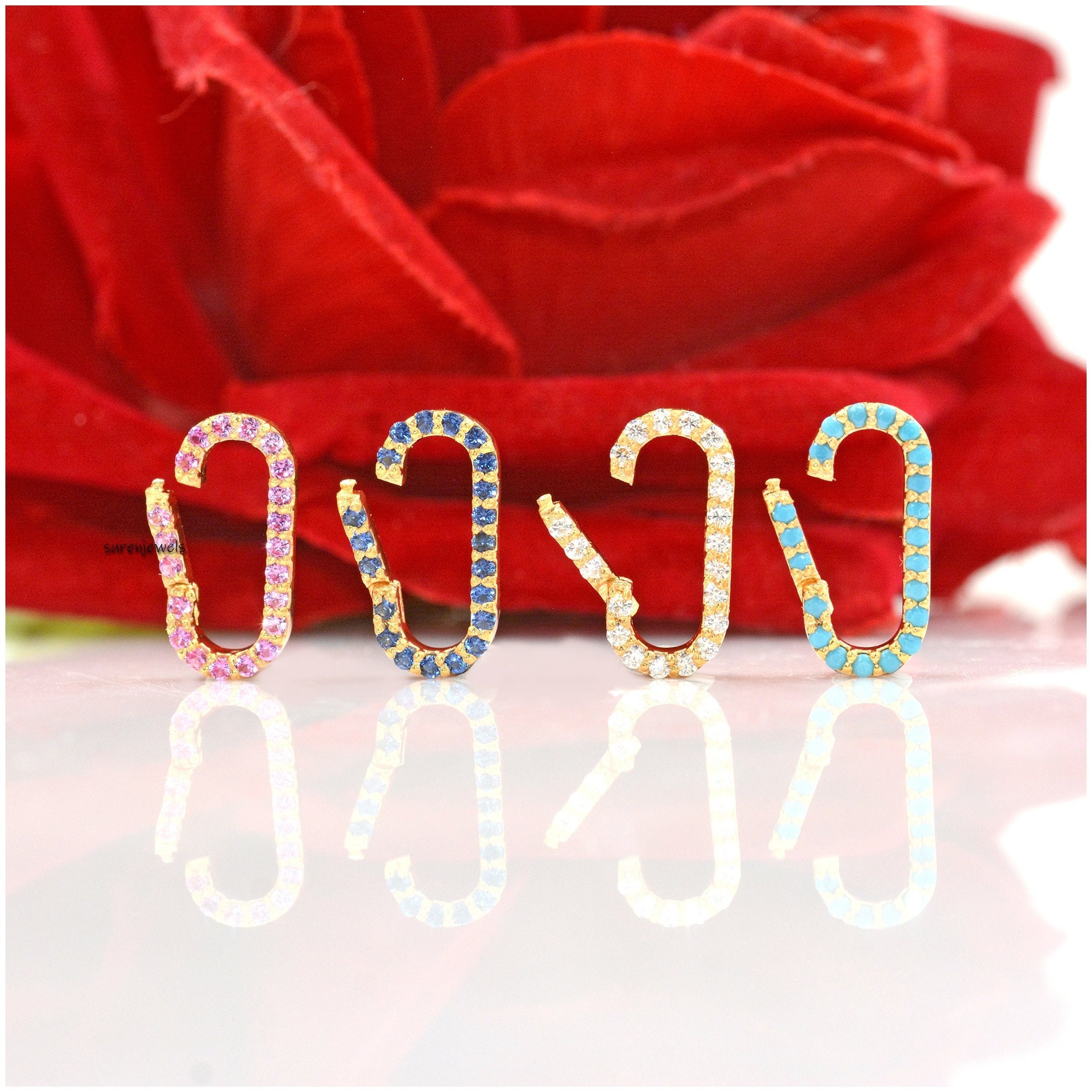 14K Gold Turquoise Charm Holder Pendant: Oval Link Lock - Suren Jewels | SKU: SJP718