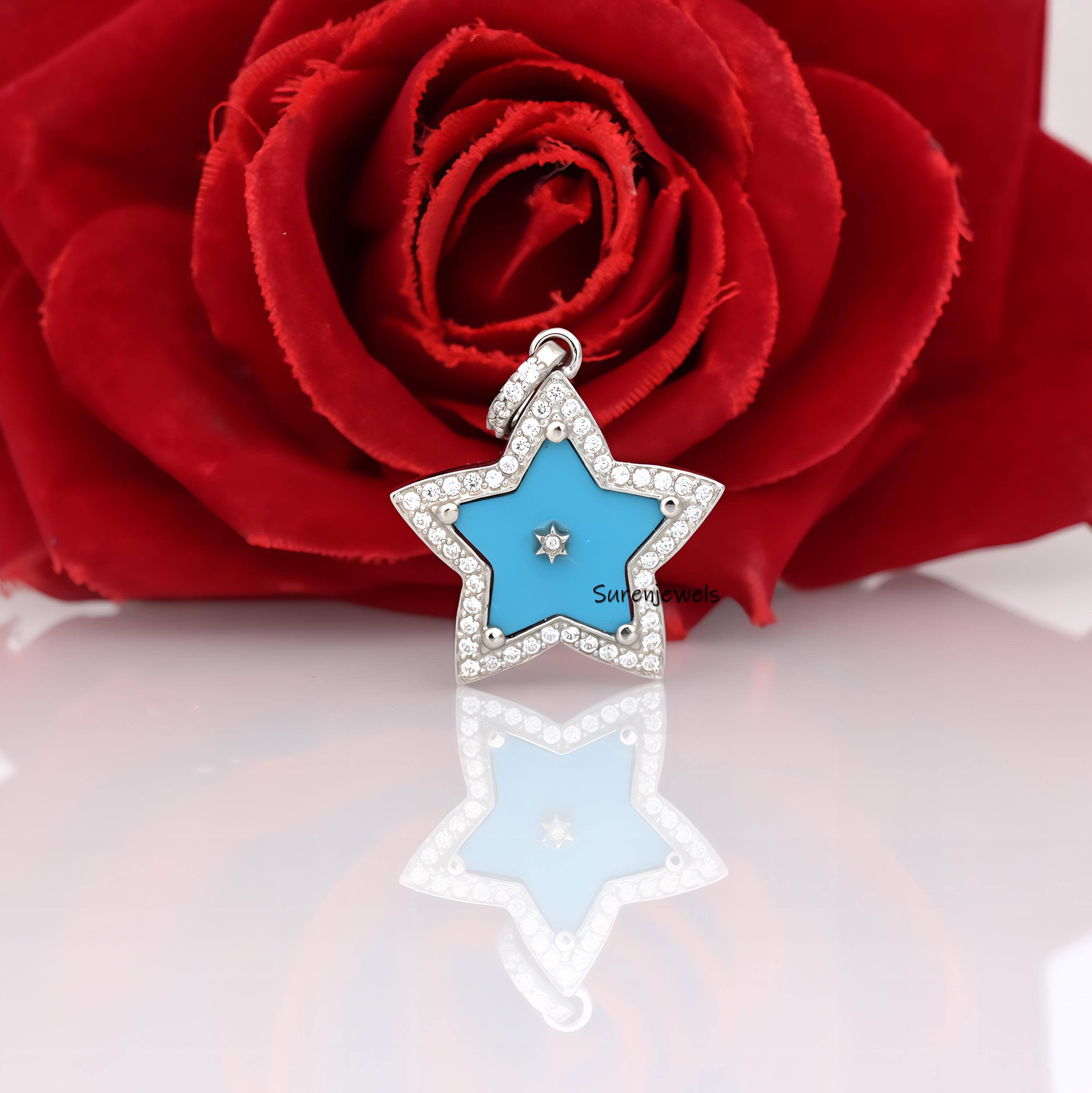 Handmade 14K Gold Gemstone Star Pendant: Pave Diamond Charm - View 2 - Suren Jewels | SKU: SJP3349-SLWGPOPCZ-30M