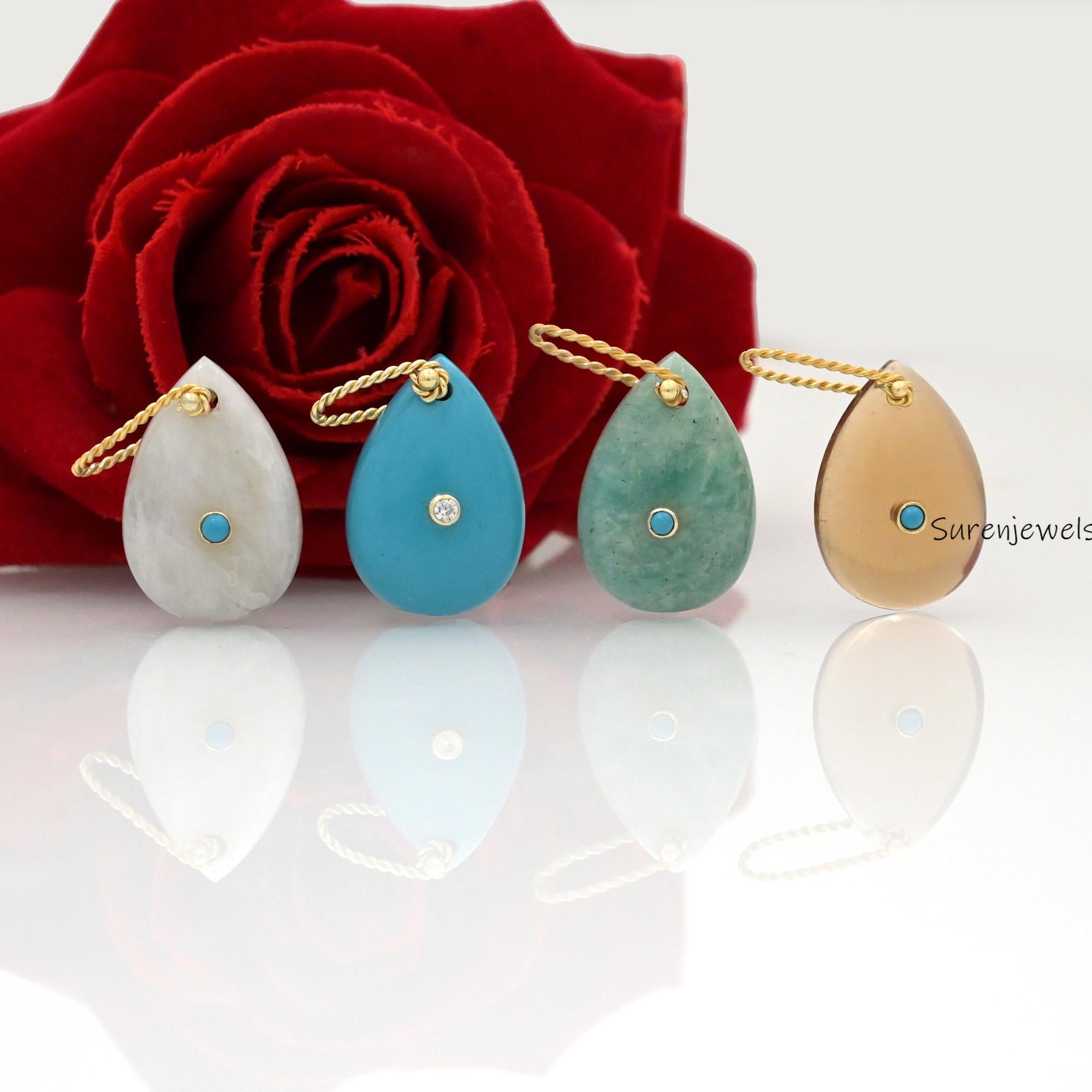 14K Gold Gemstone Teardrop Pendant Charm - Suren Jewels | SKU: SJP4177-SLYGMSTQ-25M