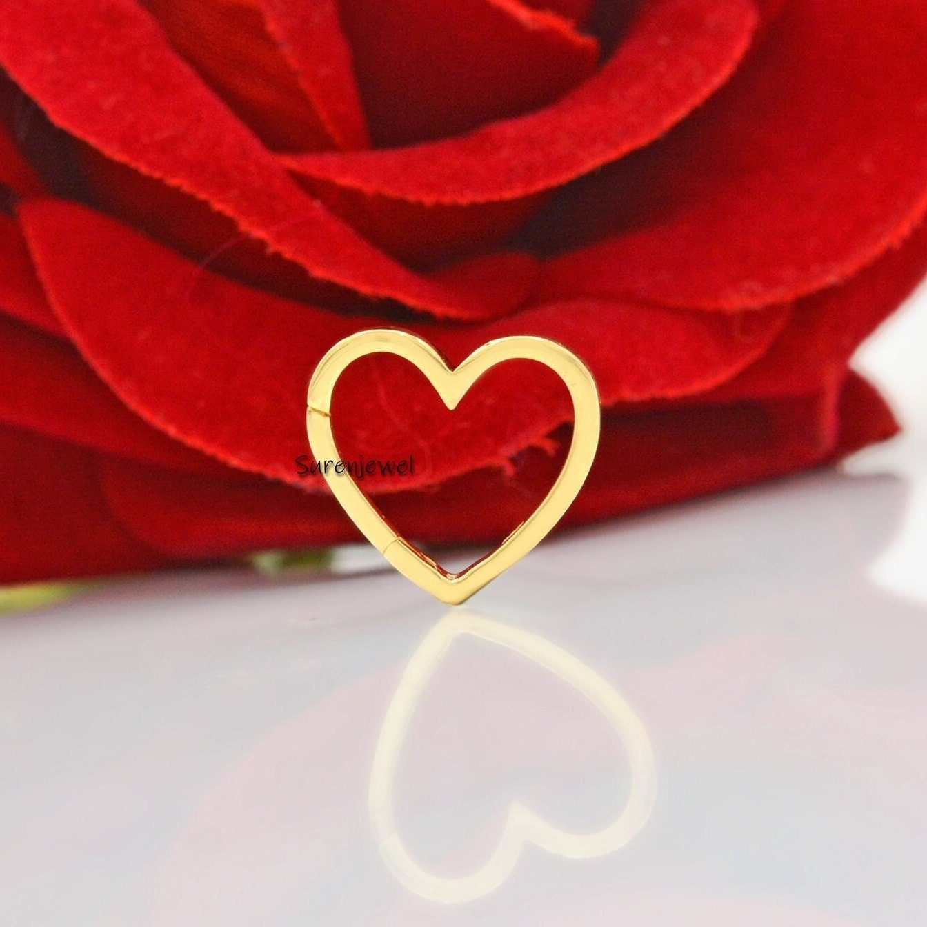 14k Gold Heart Charm Holder: Enhancer Lock (15mm) - View 2 - Suren Jewels | SKU: SJP536-18KYG-12M