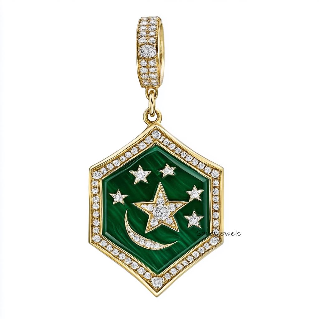 14k Gold Star Moon Hexagon Pendant: Handmade Designer Charm - View 5 - Suren Jewels | SKU: SJP4189-SLYGMKCZ-25M
