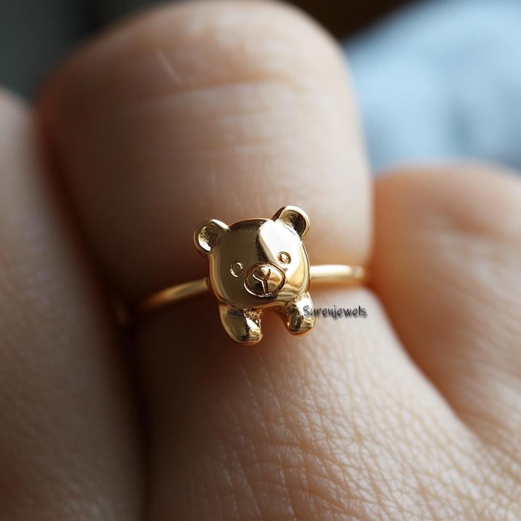 14k Gold Teddy Bear Ring: Dainty Solid Gold Jewelry - View 2 - Suren Jewels | SKU: SJR2946-SLYG-US-6,SJR2889-SLRG-US-7,SJR301