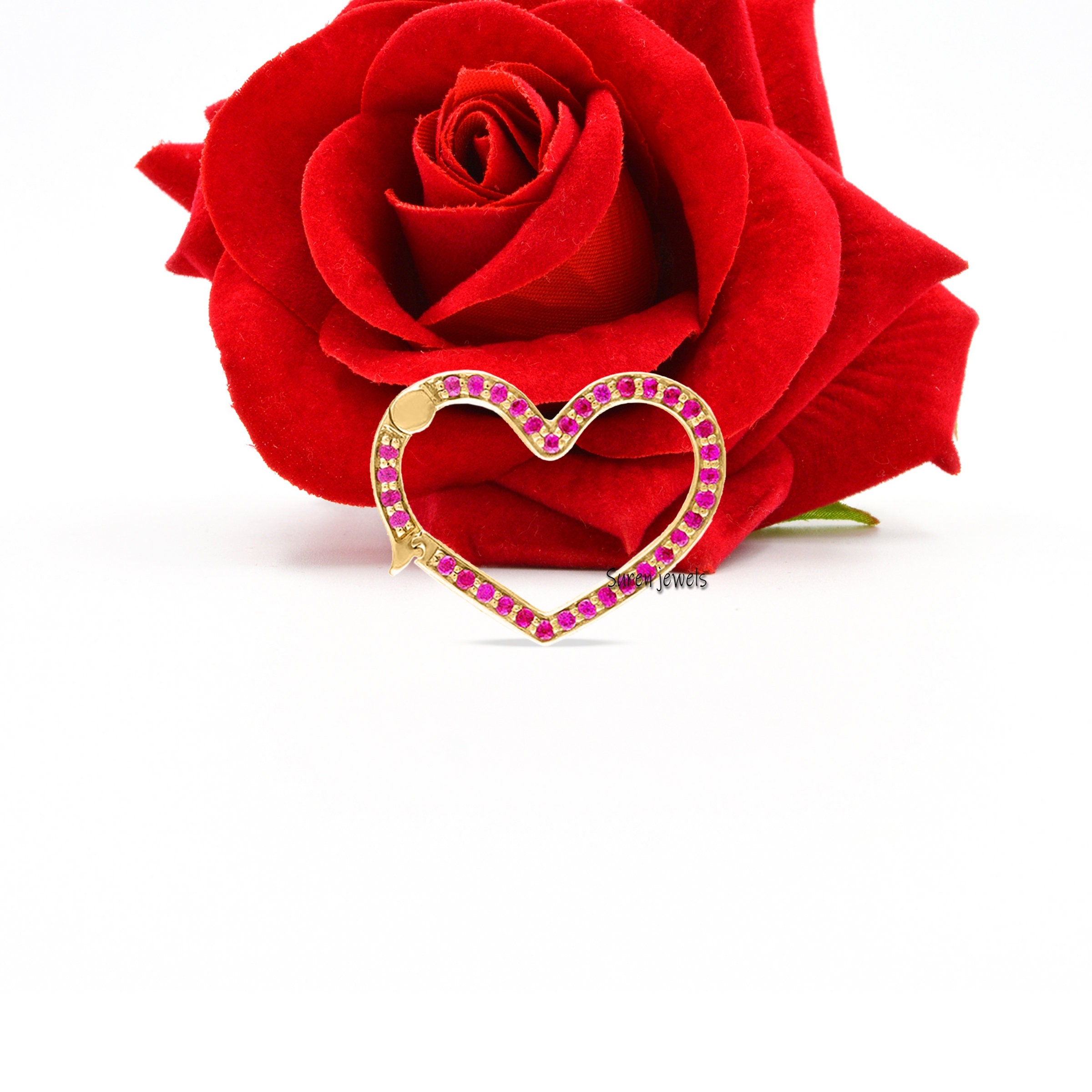 14k Gold Diamond Heart Charm Enhancer: Gemstone Link Lock - View 7 - Suren Jewels | SKU: SJP808-SP
