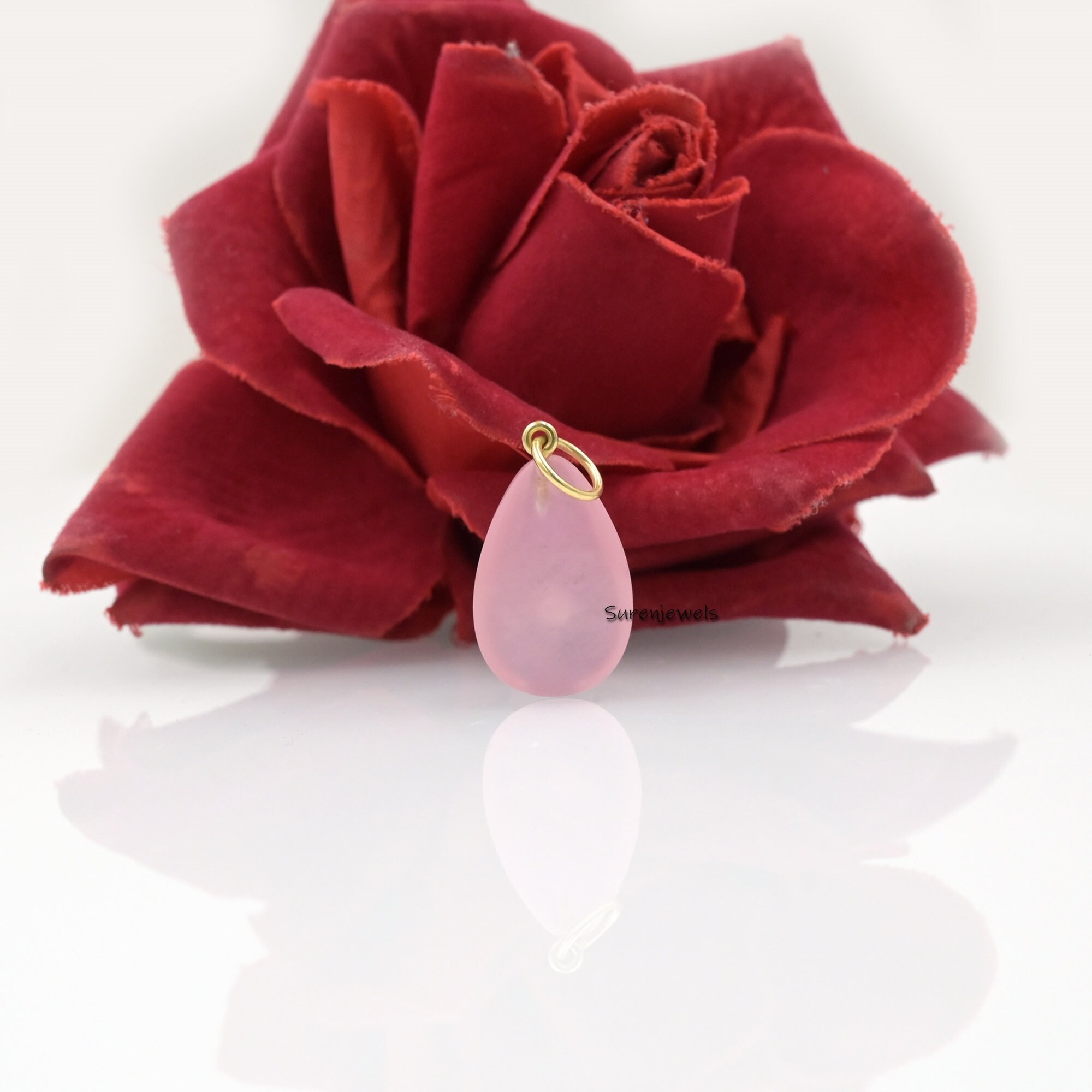 14K Gold Teardrop Pendant: Ruby CZ Gemstone (25mm) - View 5 - Suren Jewels | SKU: SJP3193