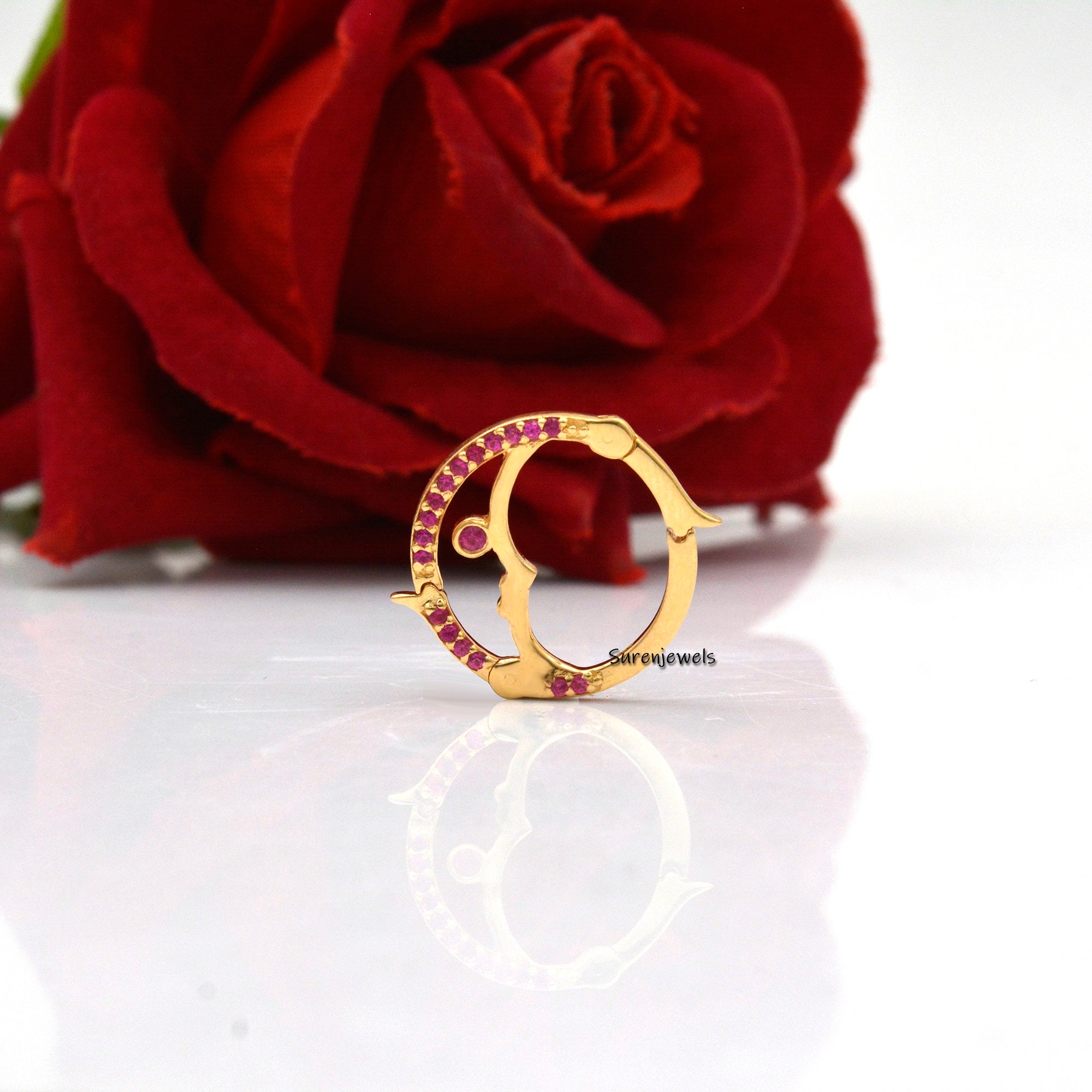 Turquoise Crescent Moon Charm Holder: 14K Solid Gold Lock, 20mm - View 5 - Suren Jewels | SKU: SJP944-SLYGDI