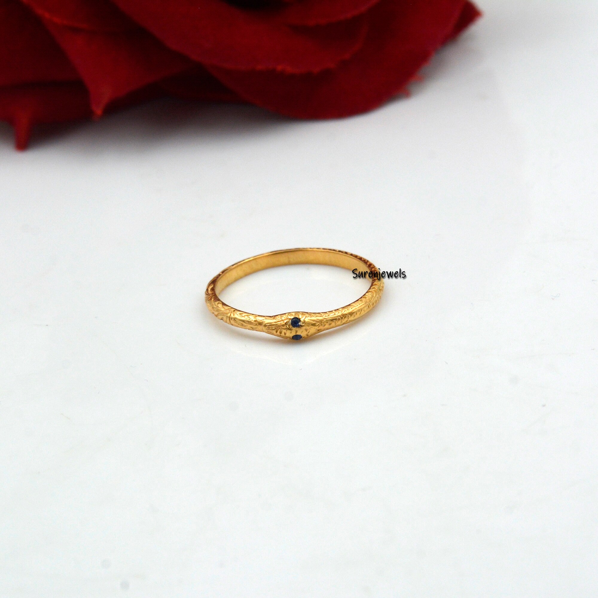 14k Solid Gold Ouroboros Snake Ring: Gemstone Serpent Jewelry - View 4 - Suren Jewels | SKU: SJR912-SLYGTQ-US-5