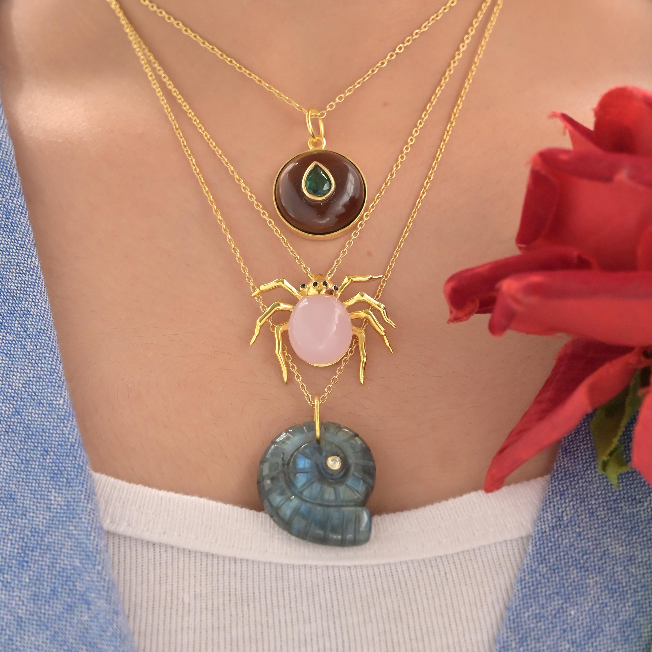 14k Gold Labradorite Ball Pendant: Handmade Gemstone Charm - View 6 - Suren Jewels | SKU: SJP4381-SLYGMSGCZ-25M