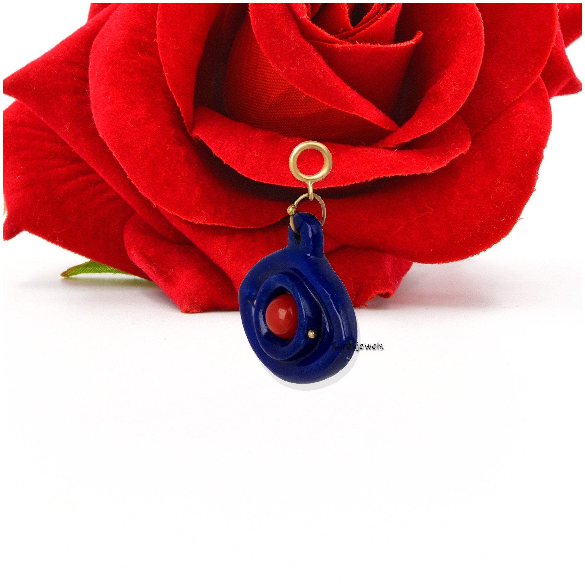 Hand Carved 14k Gold Gemstone Evil Eye Pendant - View 6 - Suren Jewels | SKU: SJP1477-14KYGLPZCR