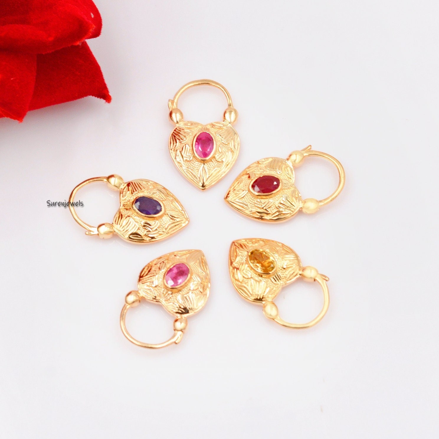 14k Gold Turquoise Heart Padlock: Dainty Gemstone Pendant - Suren Jewels | SKU: SJP92-14KYGTQ-N47-18I