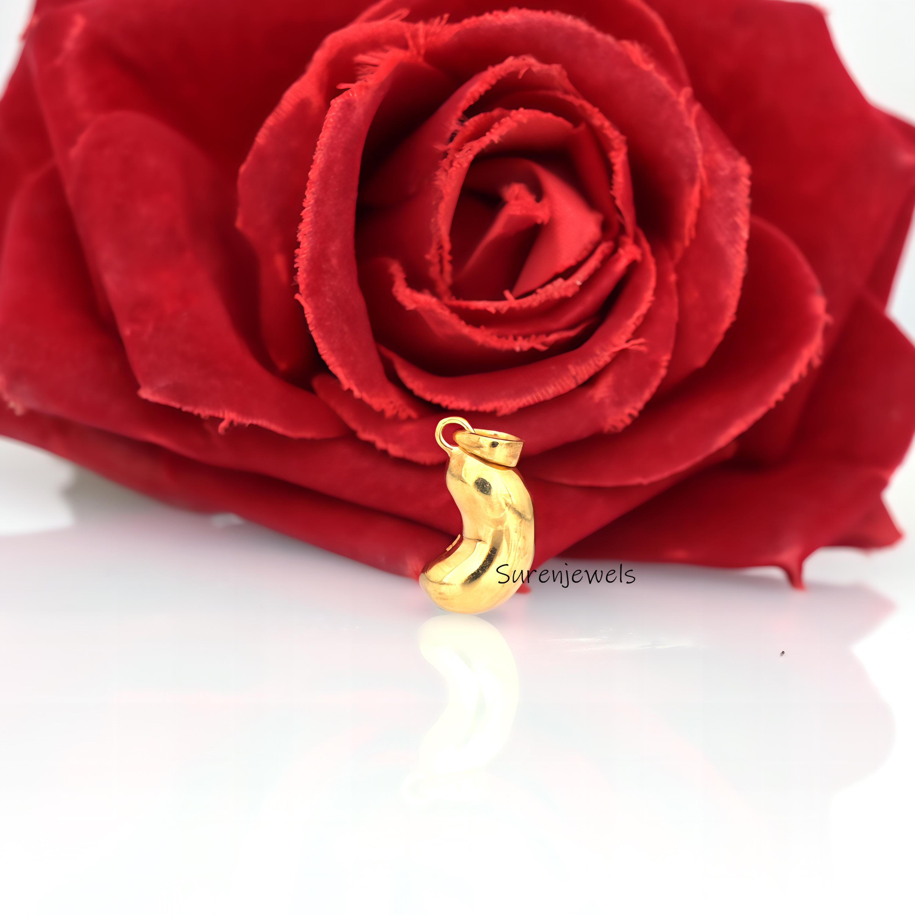 14K Gold Kidney Bean Pendant: Minimalist Charm - View 2 - Suren Jewels | SKU: SJP4400-SLYG-20M