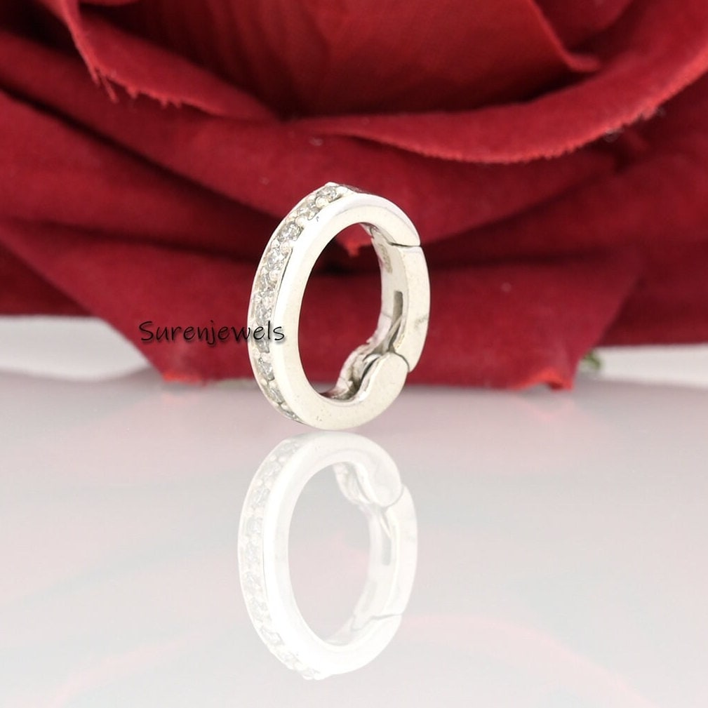 14K Gold Diamond Oval Push Lock Charm Holder: 925 Sterling Silver Necklace Jewelry - View 3 - Suren Jewels | SKU: SJP2000