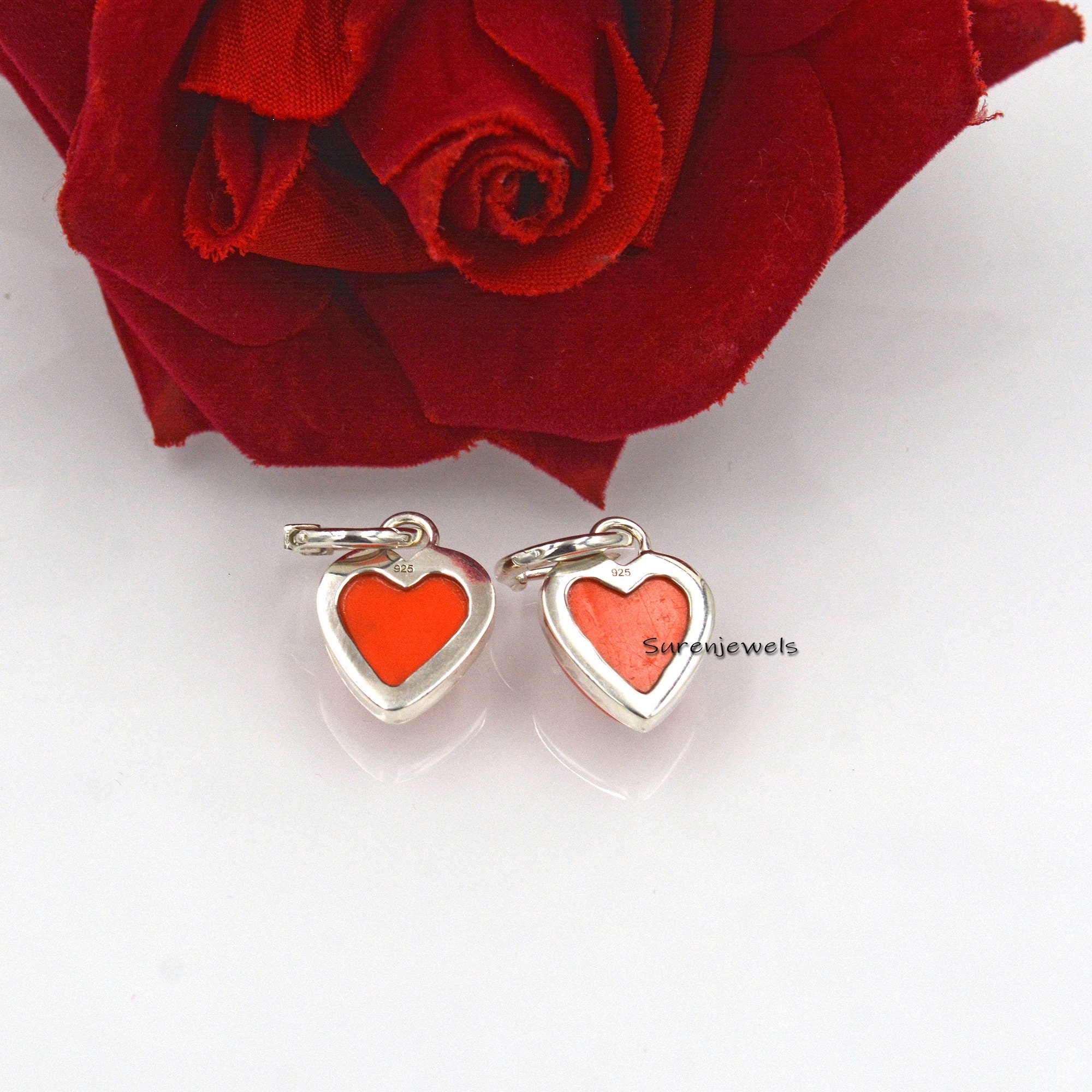 Turquoise Heart Dangle Earrings: 925 Silver Hook Earrings - View 6 - Suren Jewels | SKU: SJE1052