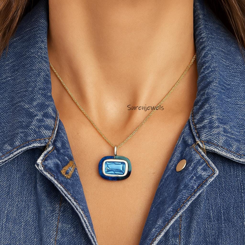 14k Gold Double Gemstone Pendant, Designer CZ Accent - View 2 - Suren Jewels | SKU: SJP5381-SLYGAZYCZ-25M
