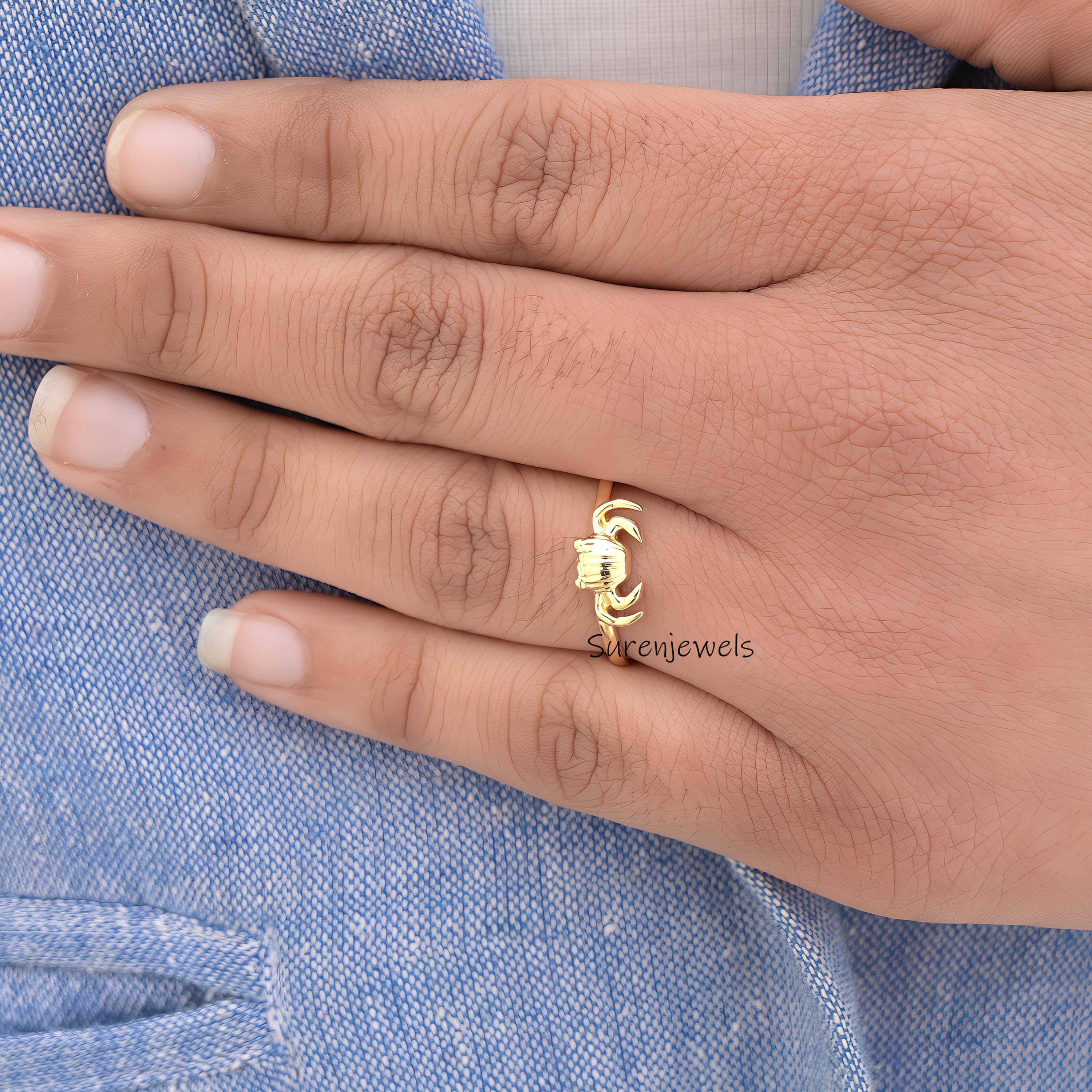 14k Gold Crab Ring: Cancer Zodiac Horoscope Jewelry - View 2 - Suren Jewels | SKU: sJR2781-SLYG-US-9