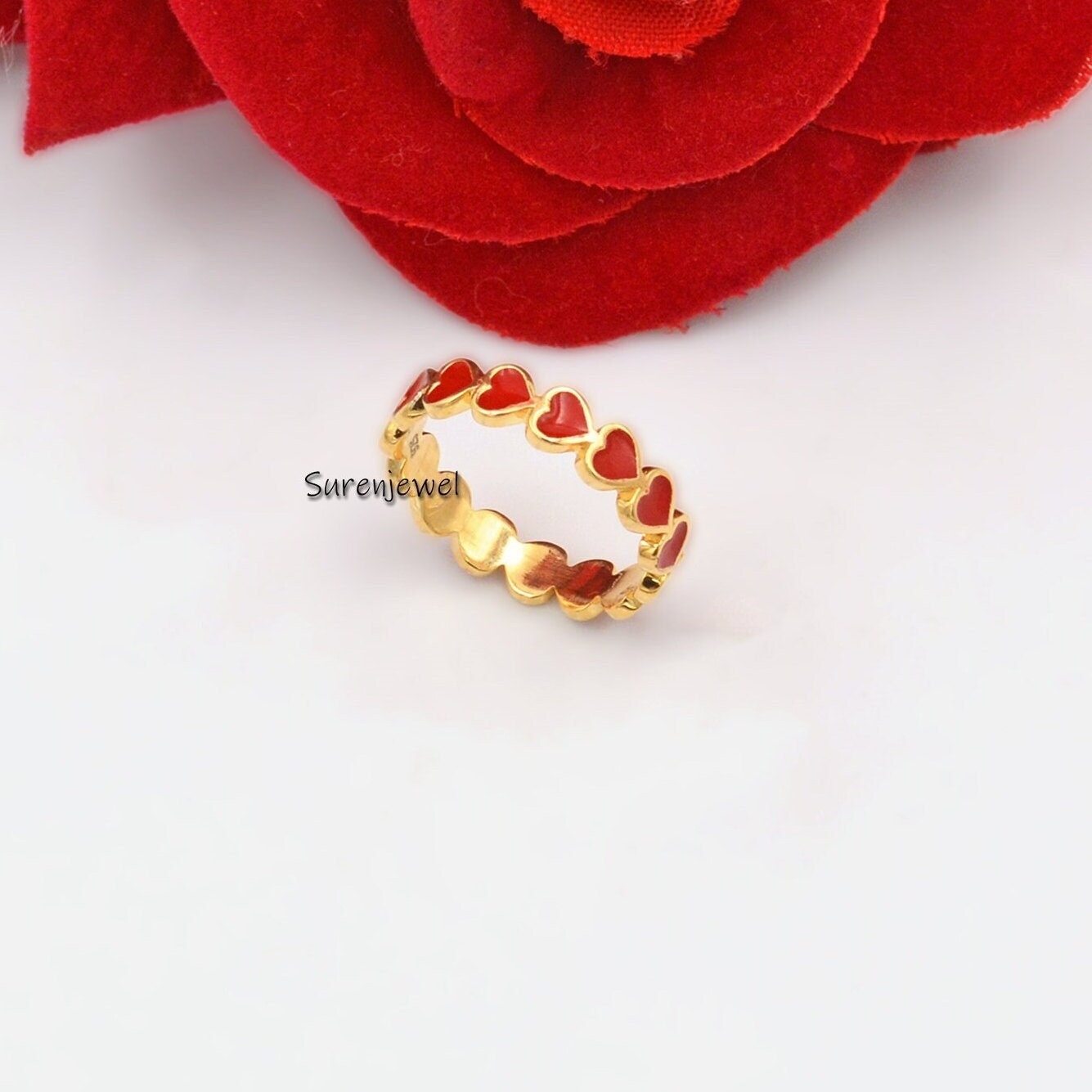Enamel Heart Ring: Handmade Valentine's Gift - Suren Jewels | SKU: SJR885-SLYGELR-US-6