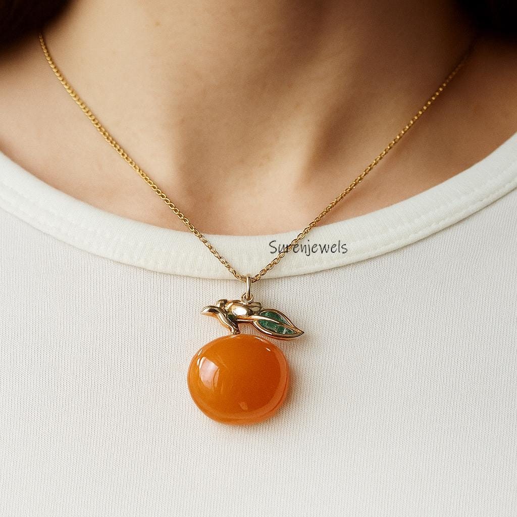 Hand Carved Orange Carnelian Fruit Pendant, Handmade Designer - View 3 - Suren Jewels | SKU: SJP