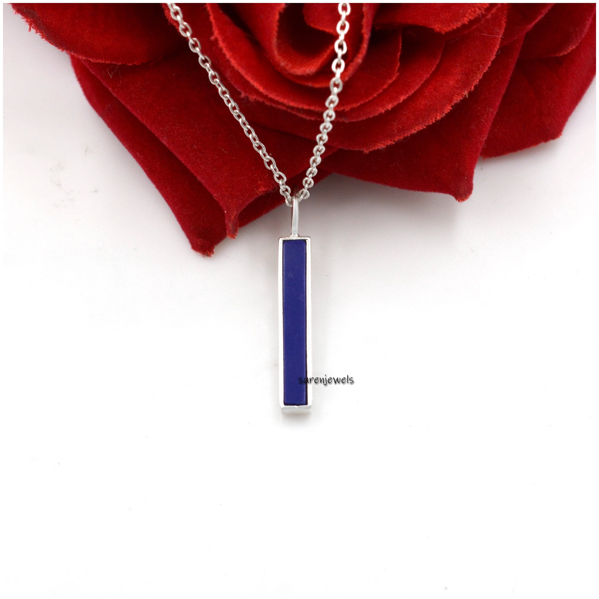 14k Gold Gemstone Bar Pendant: Lapis Lazuli or Turquoise - View 2 - Suren Jewels | SKU: SJP1438-SLNSLPZ