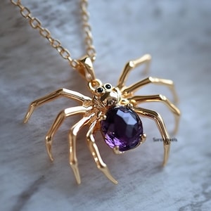 14k Gold Edelstein Spinne Anhänger: Halloween Schmuck Design No 1.