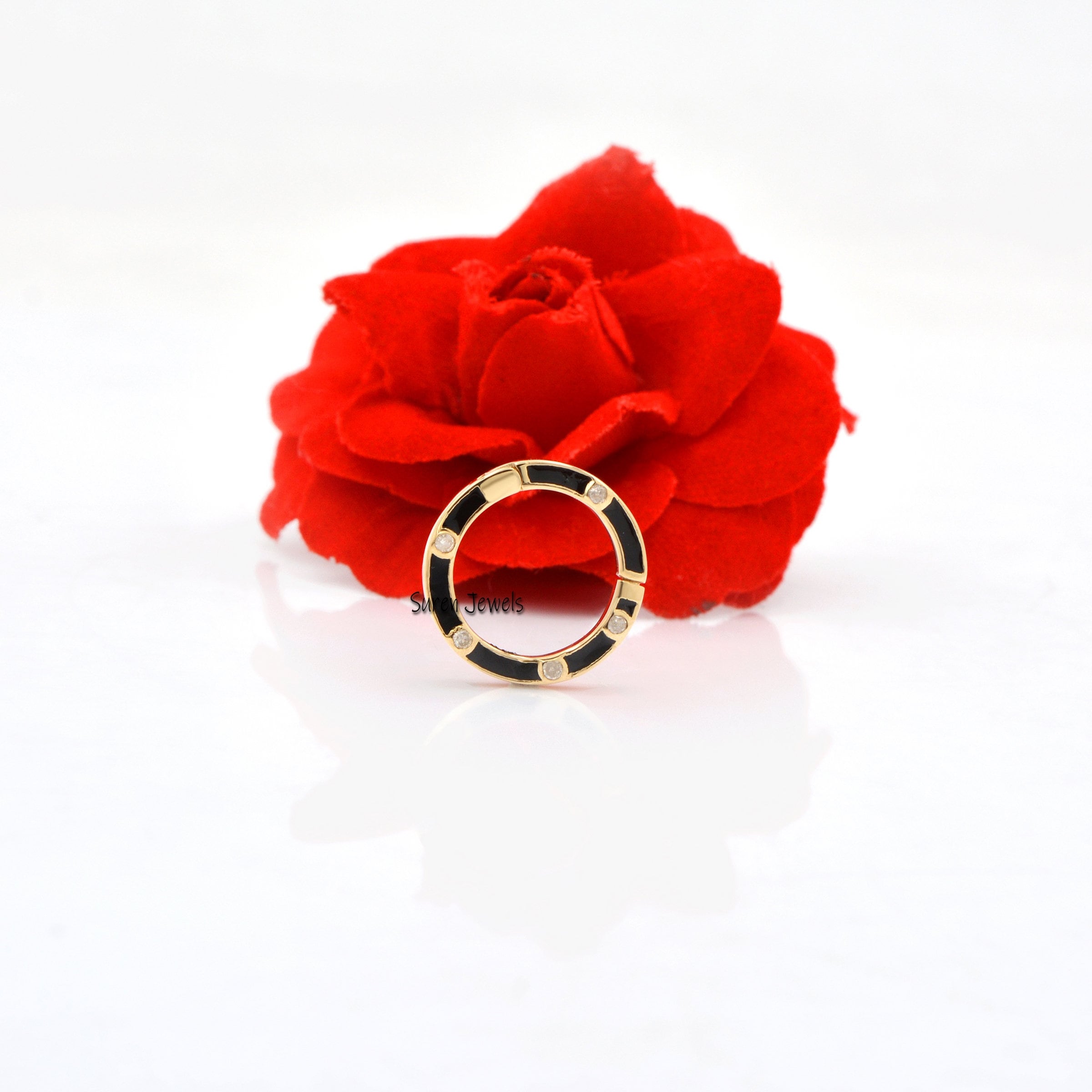 14K Gold Enamel Diamond Charm Holder - Round Enhancer - View 2 - Suren Jewels | SKU: SJP784-