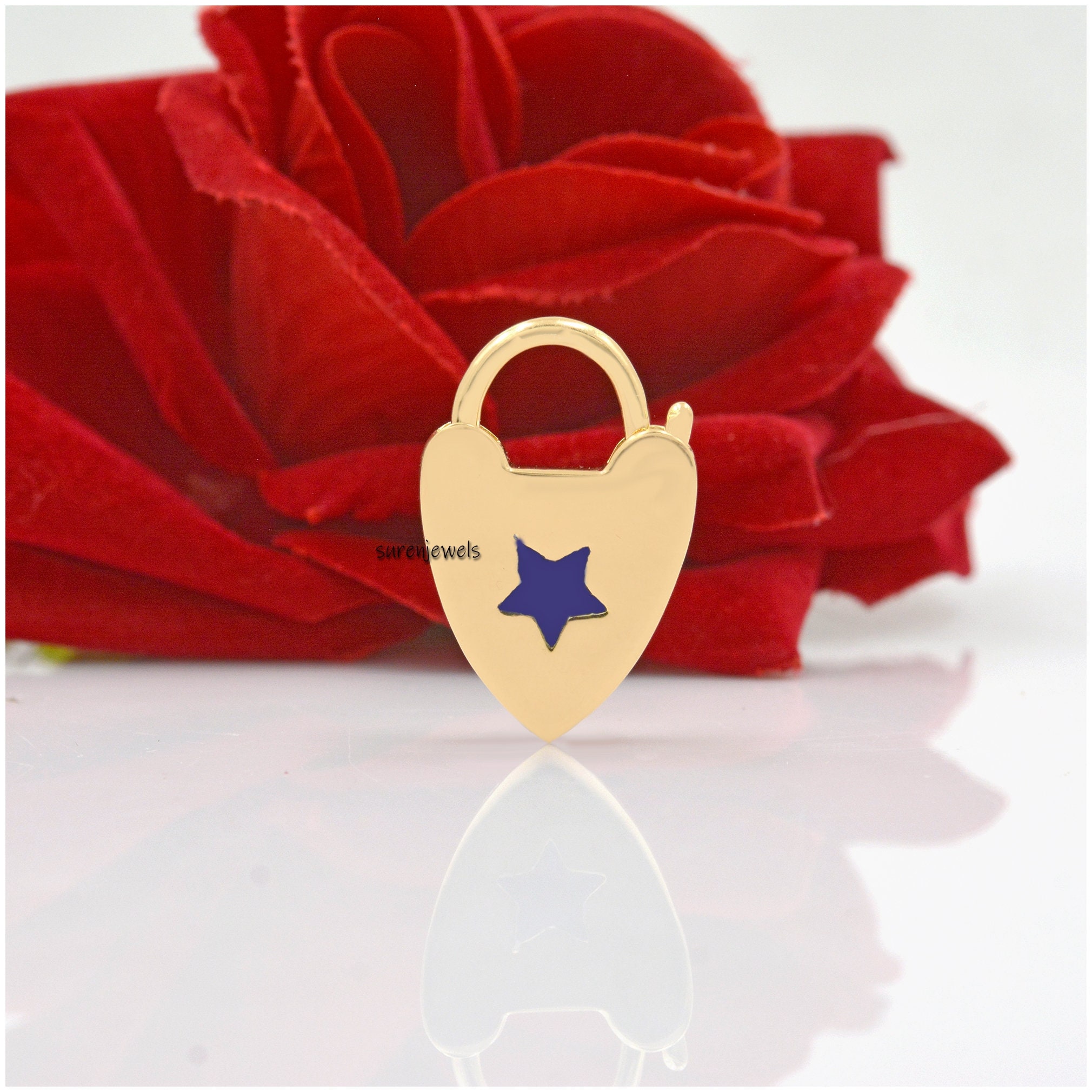 925 Silver Enamel Star Padlock: Handmade Heart Jewelry - View 3 - Suren Jewels | SKU: SJP47-SLNSELTQ