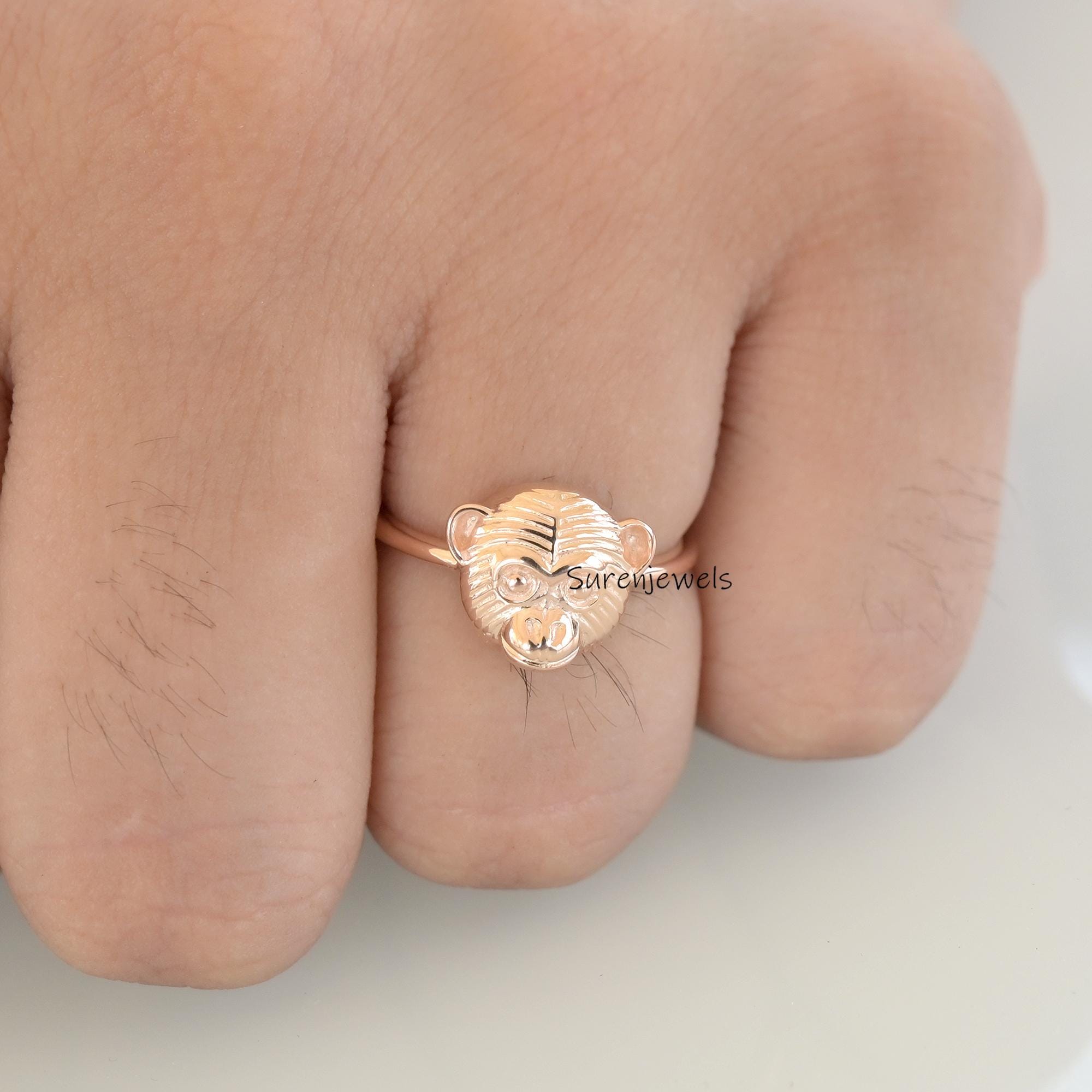 14k Gold Chimpanzee Ring: Dainty Solid Gold Monkey Jewelry - View 3 - Suren Jewels | SKU: SJR2902-SLRG-US-6