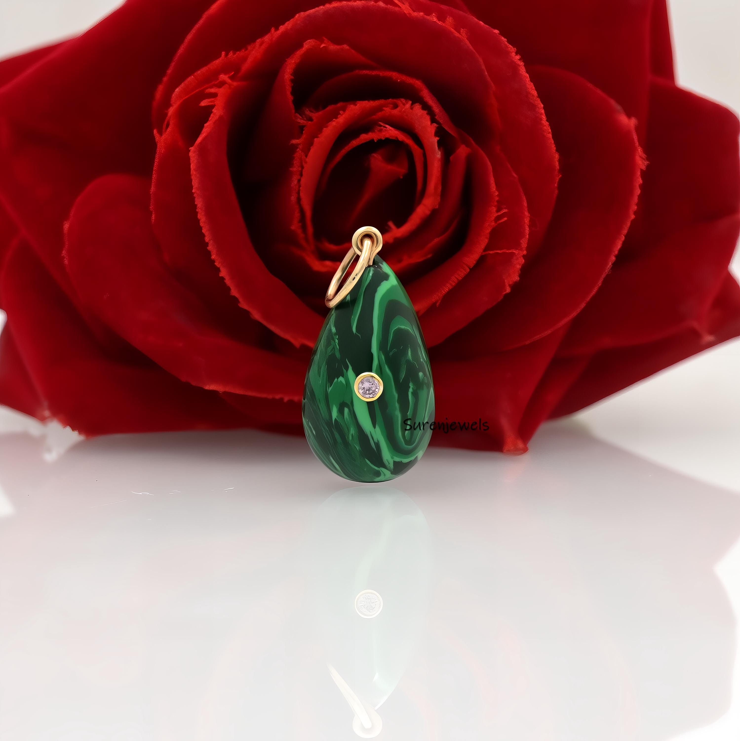 14K Gold Teardrop Pendant: Ruby CZ Gemstone (25mm) - View 2 - Suren Jewels | SKU: SJP3193