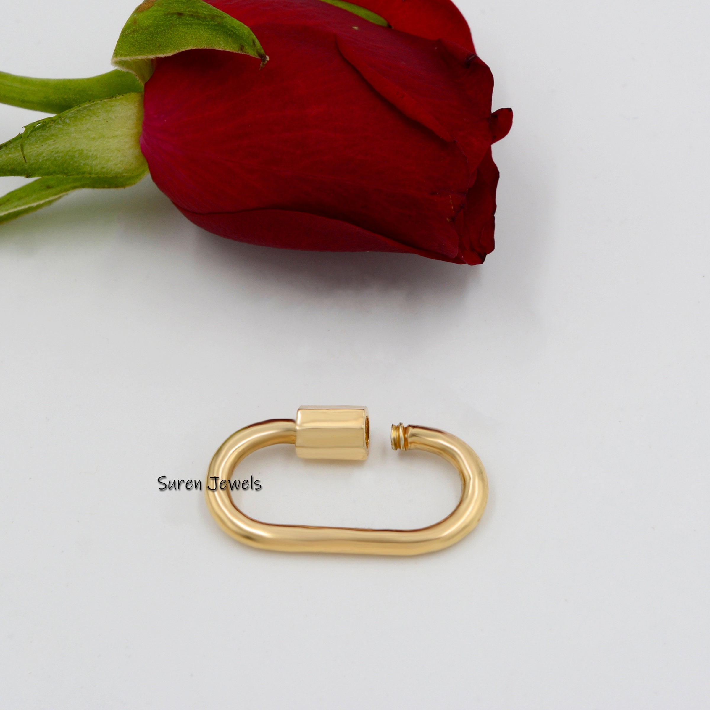 14K Solid Gold Charm Enhancer: Carabiner Lock Connector - View 2 - Suren Jewels | SKU: SJC08-14KYG-25M