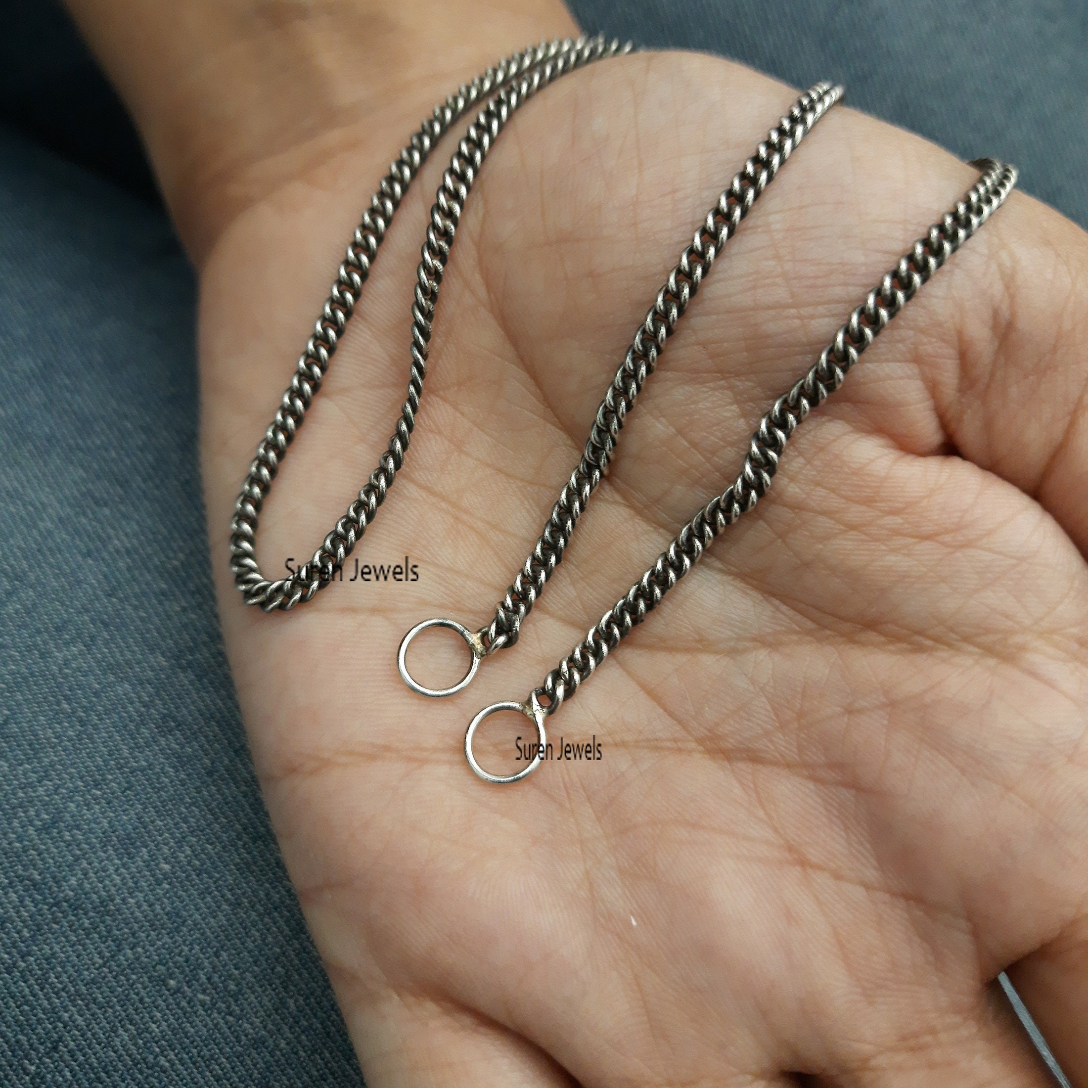 Handmade 925 Silver Curb Chain Necklace with Carabiner Lock - View 6 - Suren Jewels | SKU: SJN234/ G17-SLOX