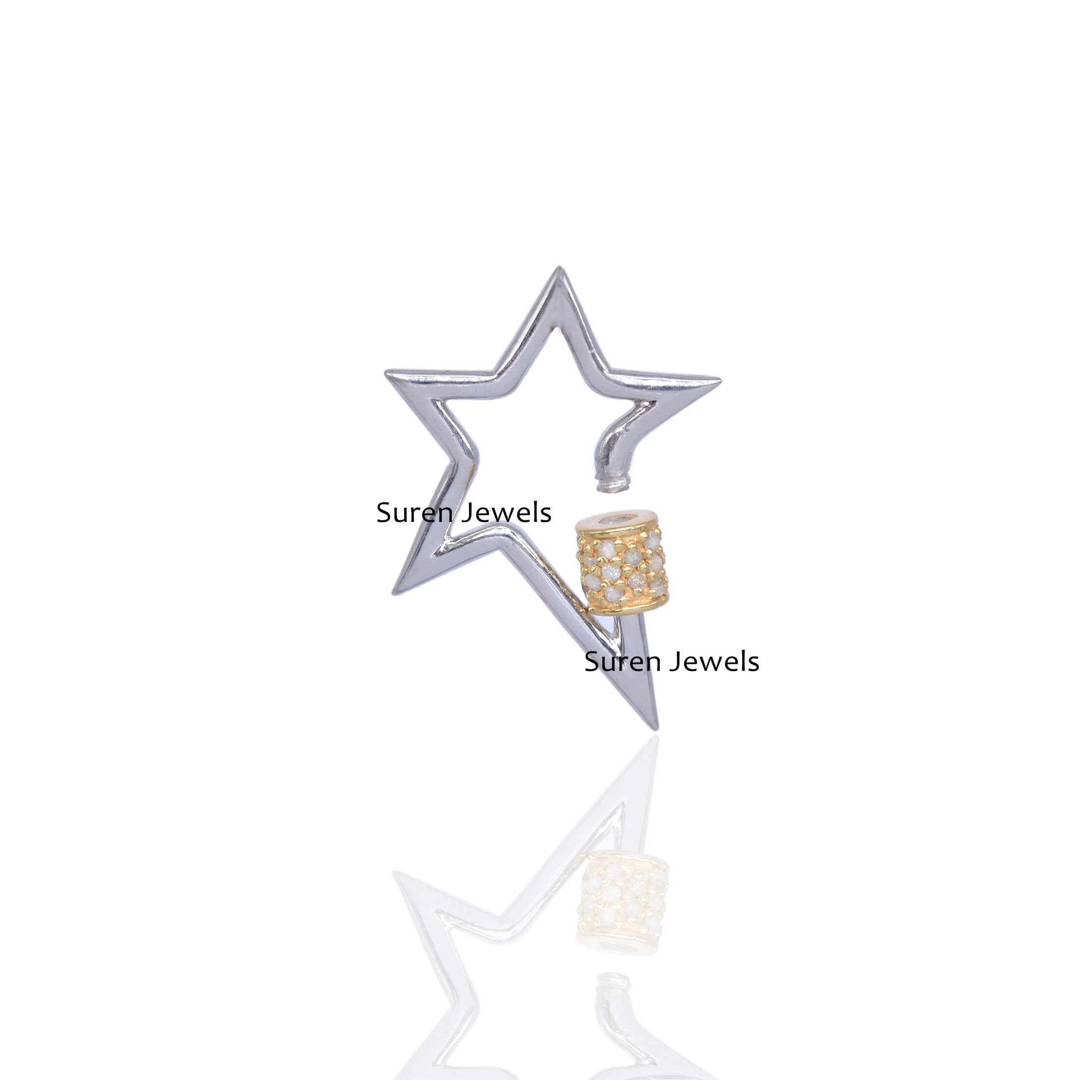 14K Gold Diamond Star Carabiner Lock: Solid Gold Charm - View 5 - Suren Jewels | SKU: SJC20-14KWGYGDI