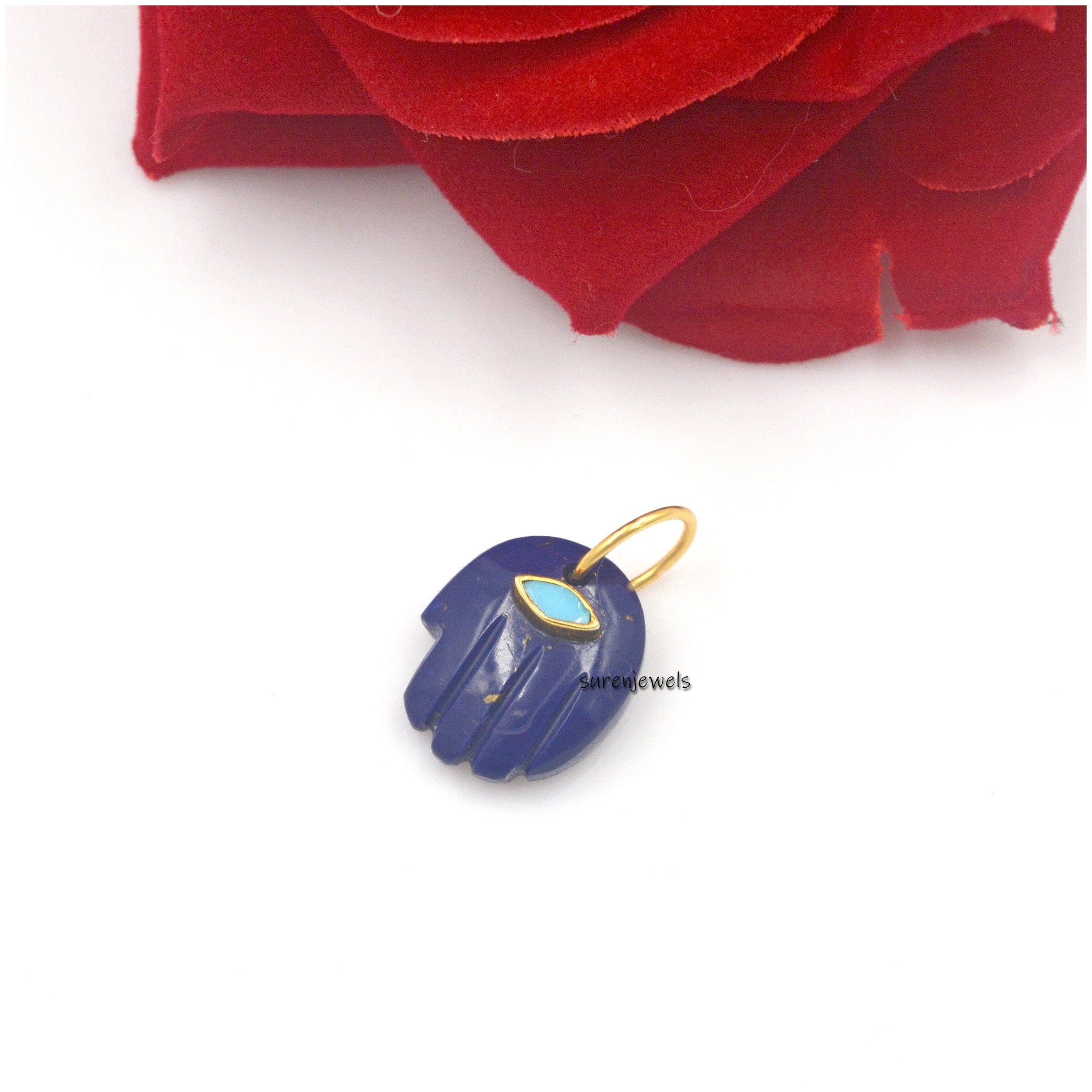9k Gold Gemstone Figa Hand Pendant: Amethyst or Lapis Charm - View 2 - Suren Jewels | SKU: SJP1047-SLYGAMPSP-15M