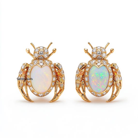 14Kゴールドスカラベスタッド：手彫りエジプトカブトムシイヤリング