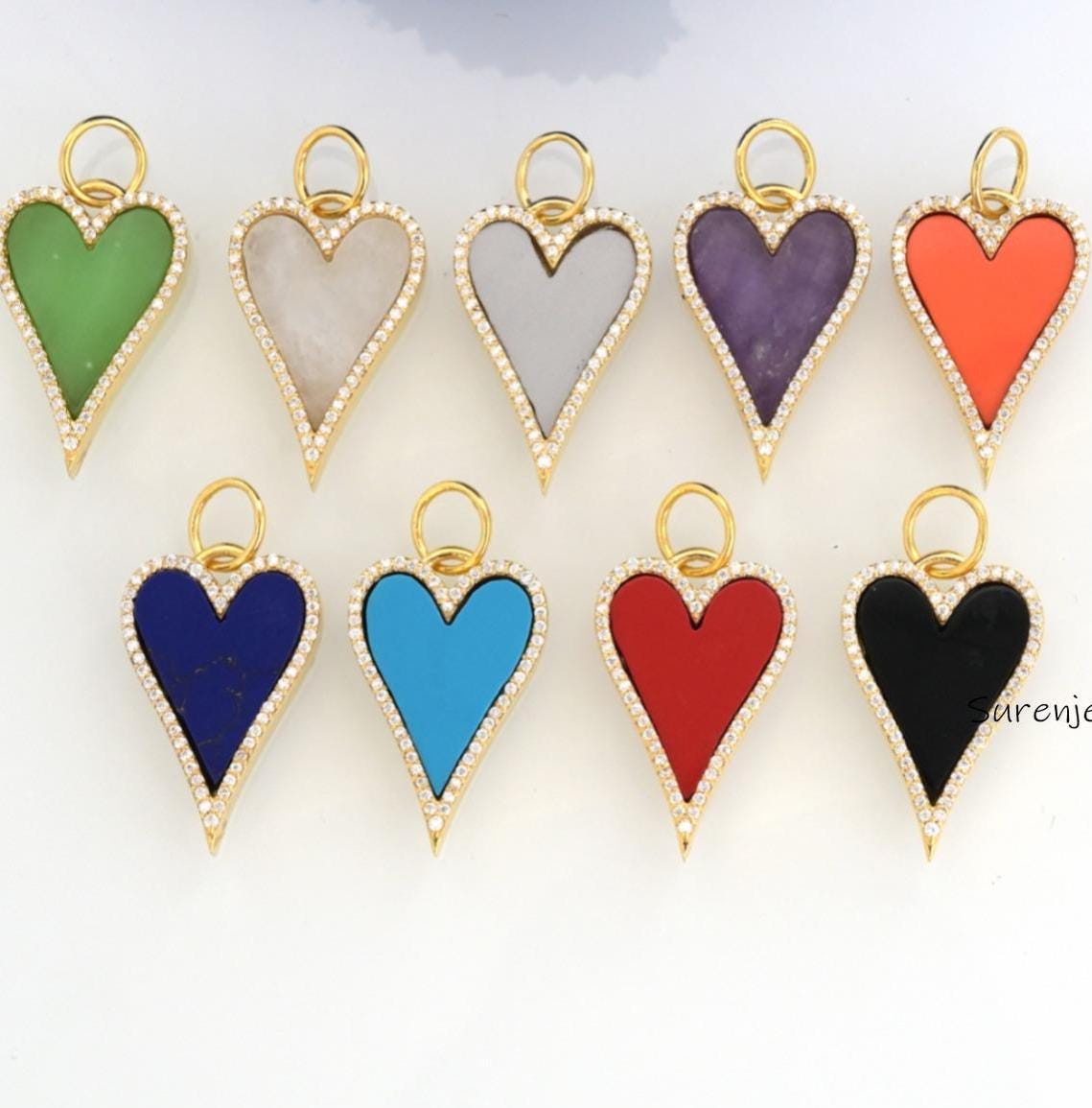 14k Gold Gemstone Heart Pendant: Lapis Lazuli, Turquoise, or Diamond - Suren Jewels | SKU: SJP1061-9KYGDILPZ