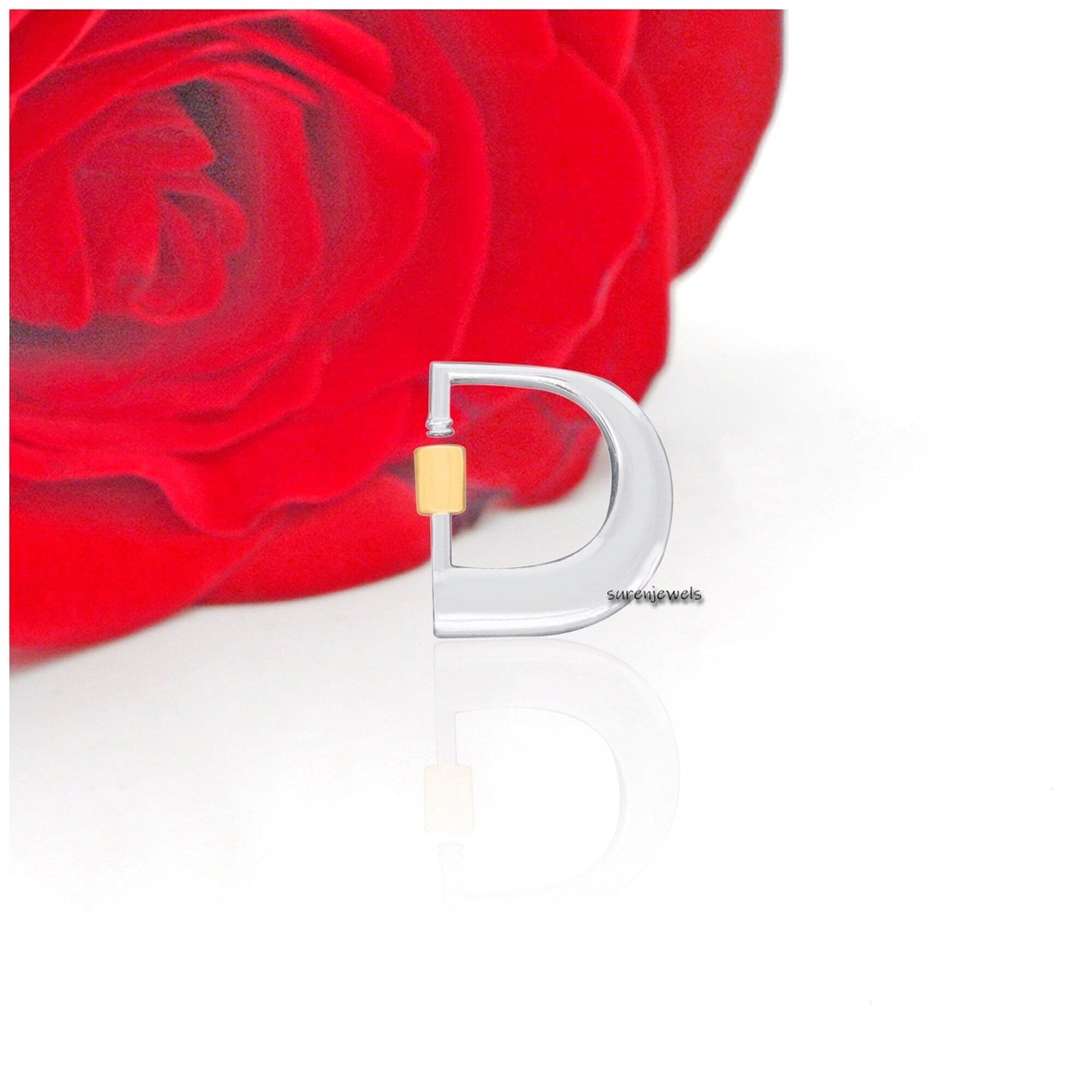 Handmade Sterling Silver Initial Carabiner Lock, Gold-Plated Screw - Suren Jewels | SKU: SJC88
